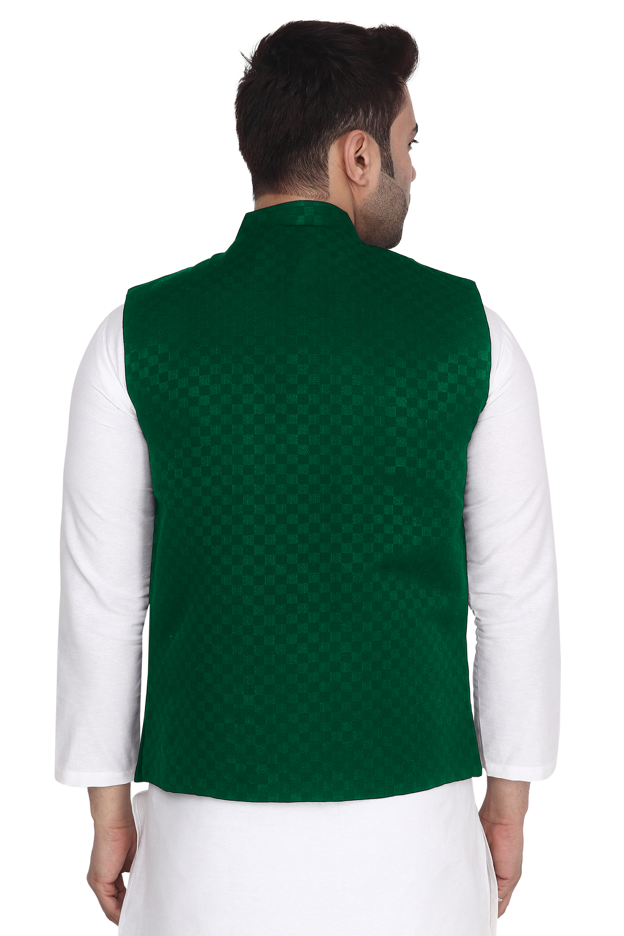 Aaryavar Ethnic Premium Nehru/Modi Jacket/Waistcoat - Sleeveless Coat for Formal & Festival Wear - Dark Green Color