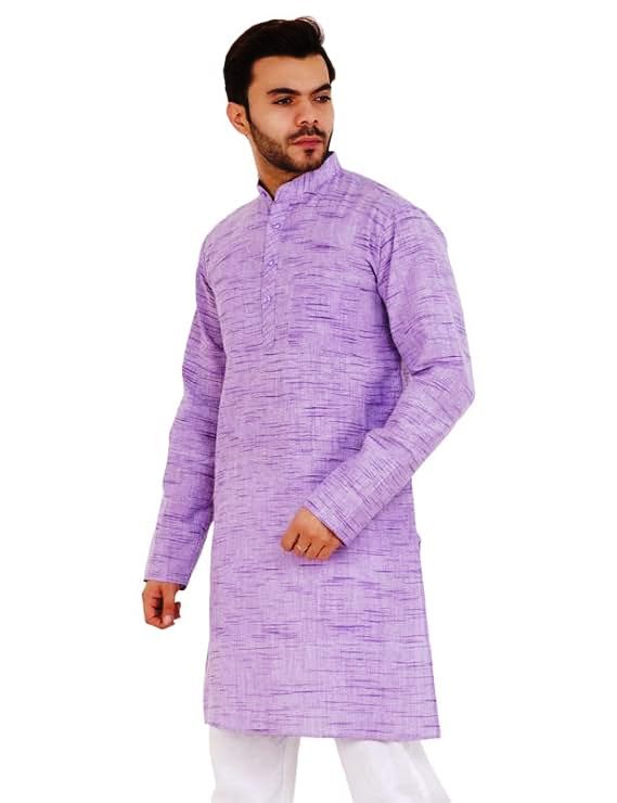 Aaryavar Men's Khadi Cotton Relaxed Kurta - Purple Color