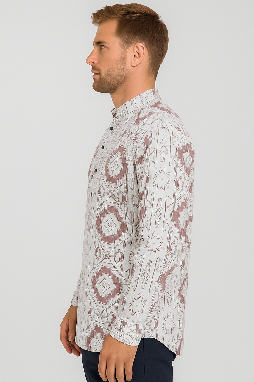 Aaryavar Men’s Premium Short Cotton Kurta | Geometric Printed Ethnic Wear for Casual & Special Occasions - Purple & White Color