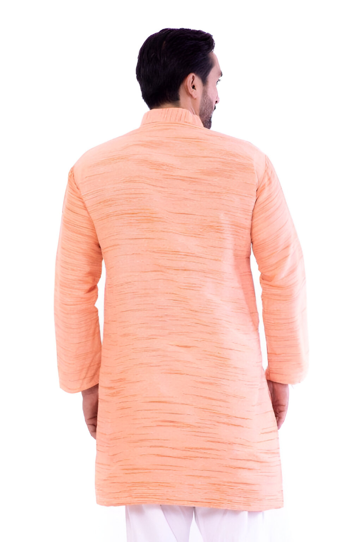 Aaryavar Men's Khadi Cotton Relaxed Kurta - Coral / Peach Color