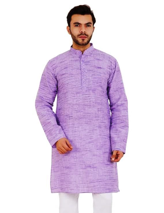 Aaryavar Men's Khadi Cotton Relaxed Kurta - Purple Color