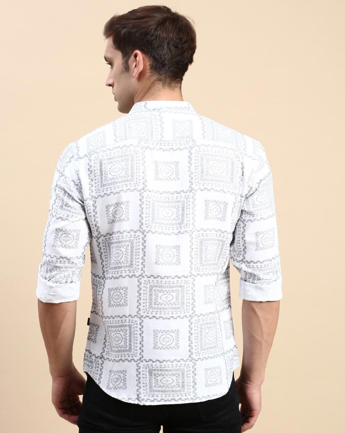 Aaryavar Men’s Premium Short Cotton Kurta | Geometric Printed Ethnic Wear for Casual & Special Occasions - Grey & White Color