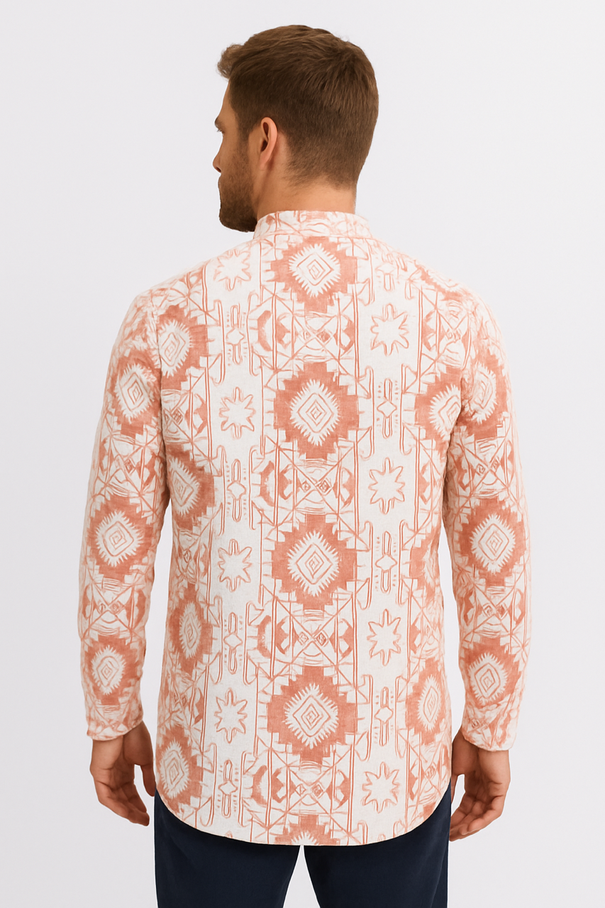 Aaryavar Men’s Premium Short Cotton Kurta | Geometric Printed Ethnic Wear for Casual & Special Occasions - Orange & White Color