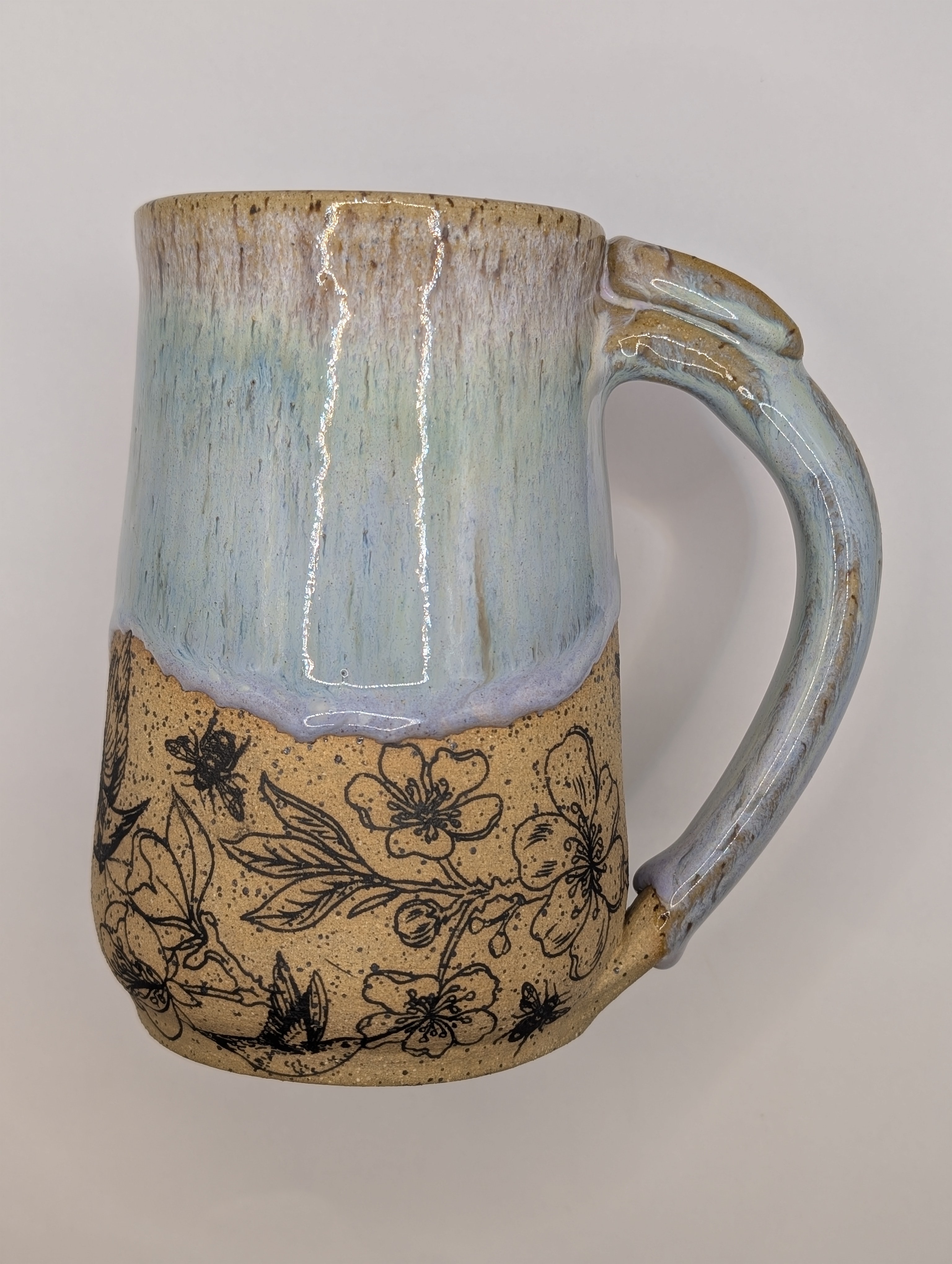 Hummingbird mug • 22oz • soft teal and lavender 