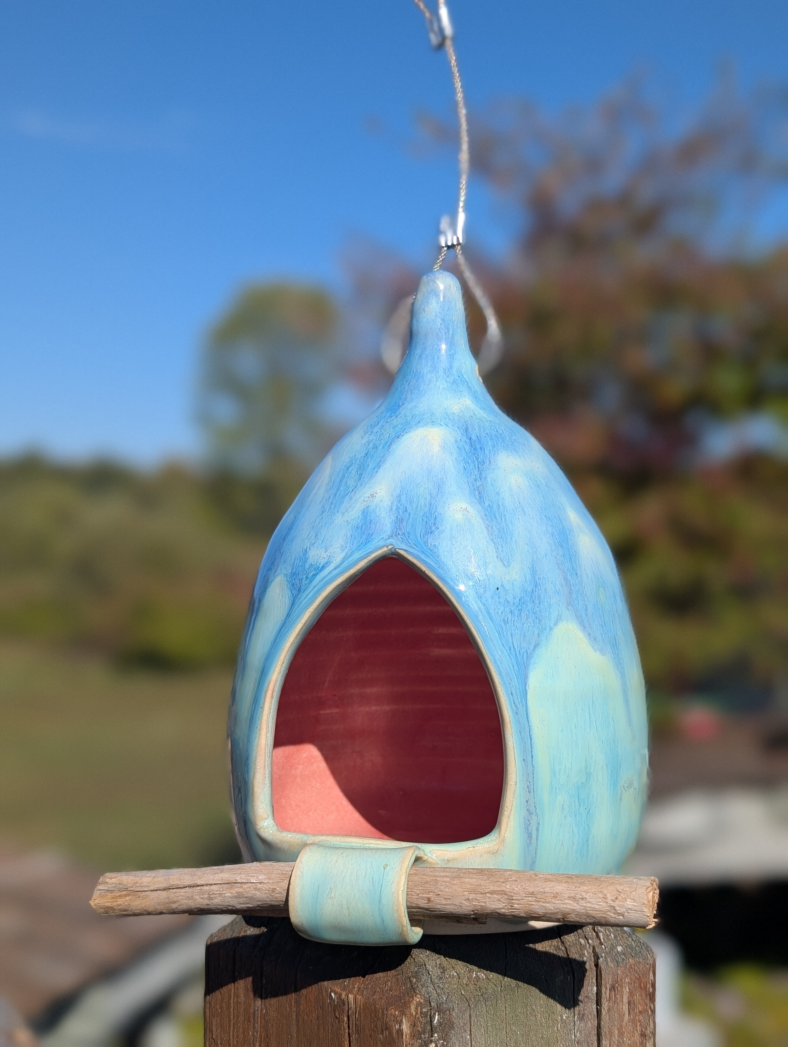 Bird feeder: aqua blue rain