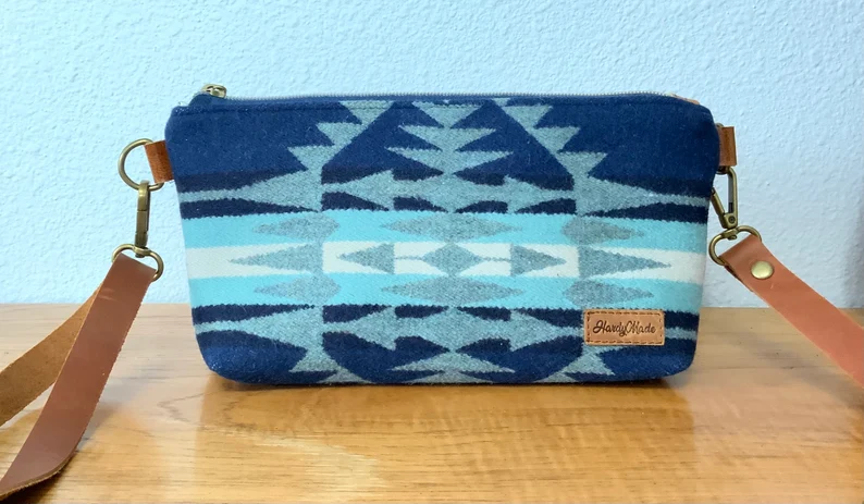 Leather & Portland Wool Small Crossbody Bag 10”x5.5”