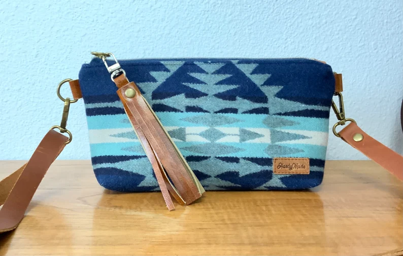 Leather & Portland Wool Small Crossbody Bag 10”x5.5”