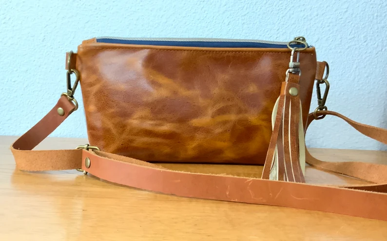 Leather & Portland Wool Small Crossbody Bag 10”x5.5”