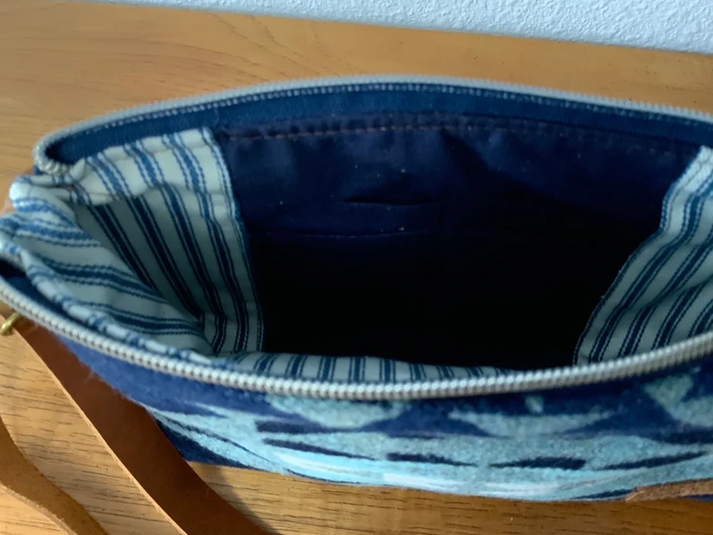 Leather & Portland Wool Small Crossbody Bag 10”x5.5”