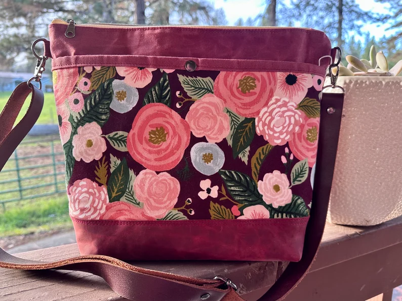 Waxed Canvas & Red Leather Classy Tote Bag