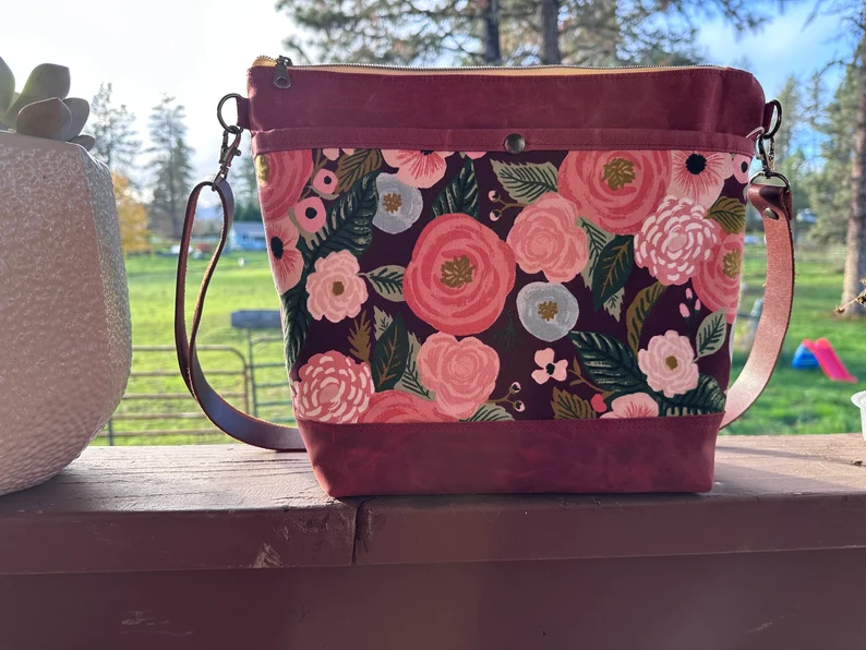 Waxed Canvas & Red Leather Classy Tote Bag