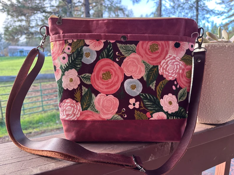 Waxed Canvas & Red Leather Classy Tote Bag