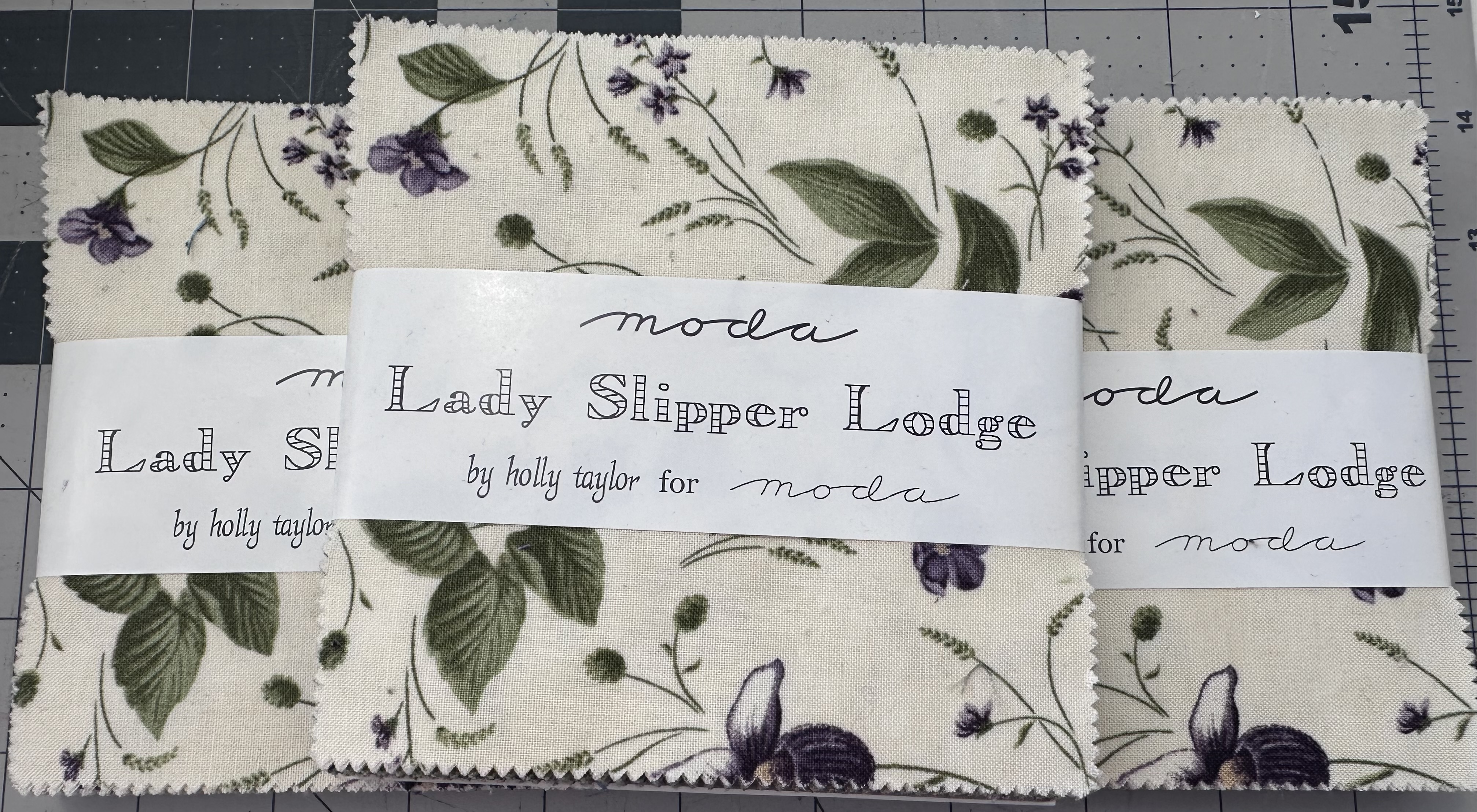 Lady Slippers Lodge PreCut Cotton Fabric Destash Charm Pack Bundle of 3
