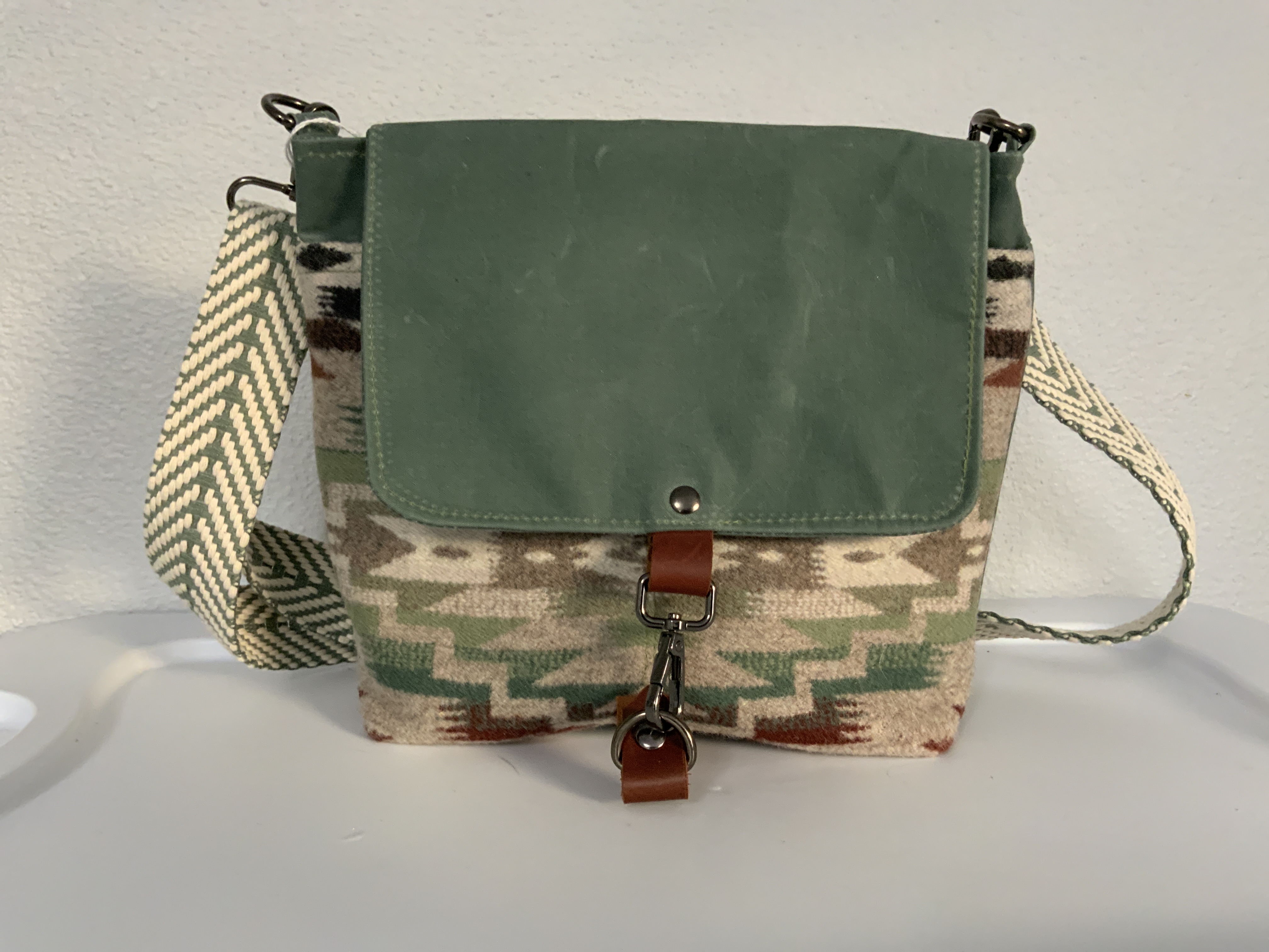 Green and Patterned Canvas Shoulder Bag