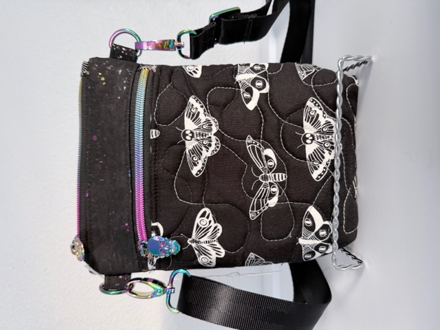Black Moth Print Crossbody Bag