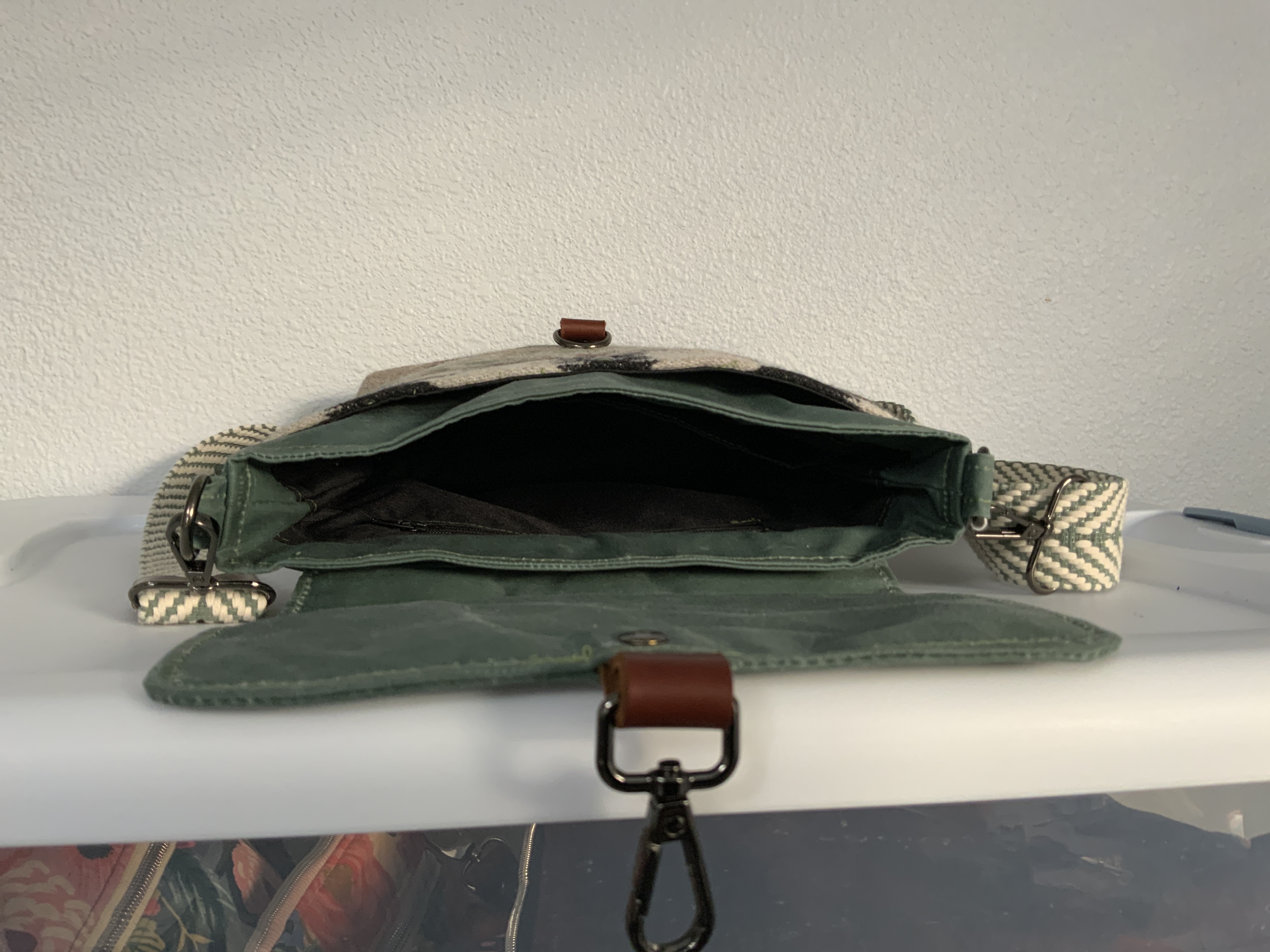 Green and Patterned Canvas Shoulder Bag