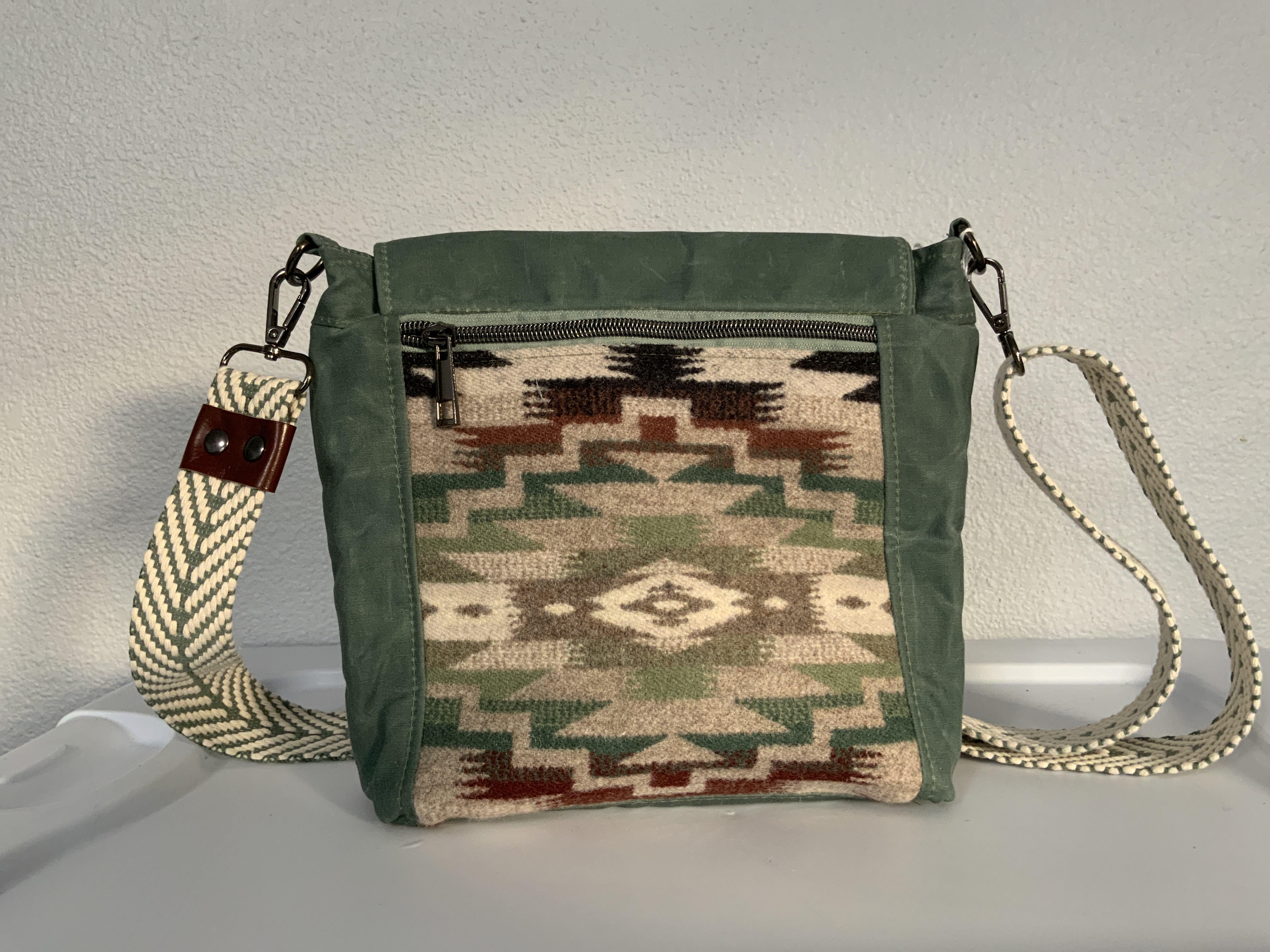 Green and Patterned Canvas Shoulder Bag