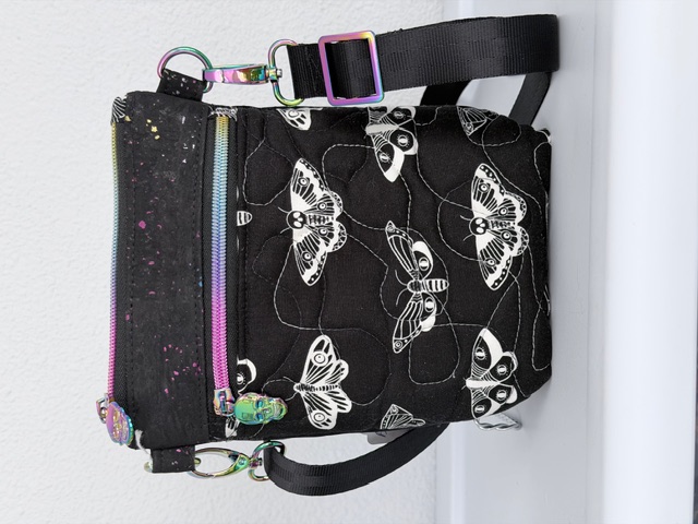 Black Moth Print Crossbody Bag
