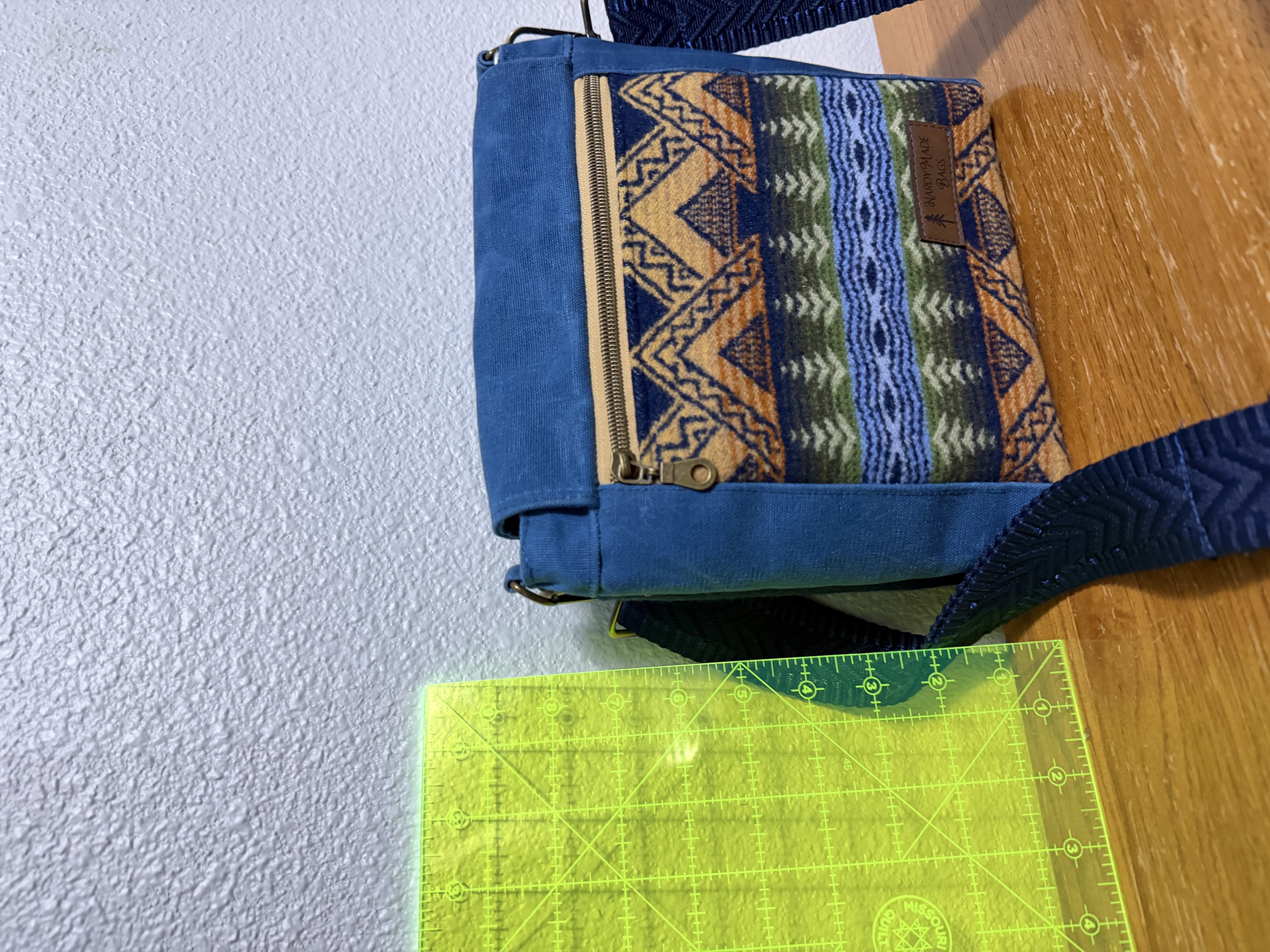 Blue Pendetom and Waxed Canvas Satchel Crossbody Bag