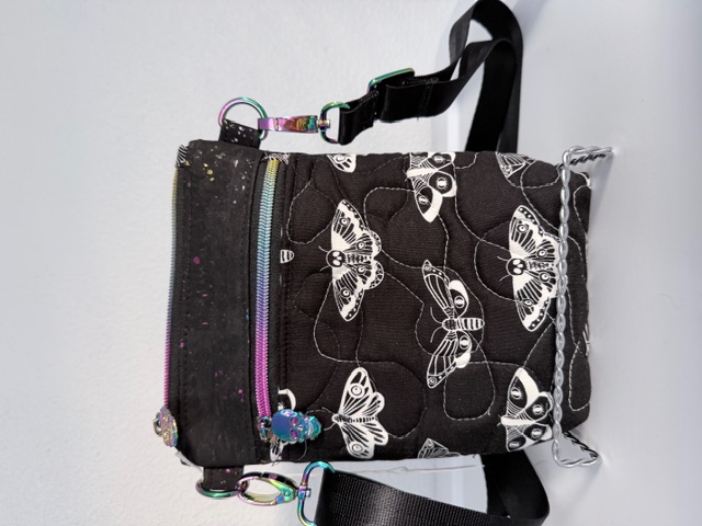 Black Moth Print Crossbody Bag