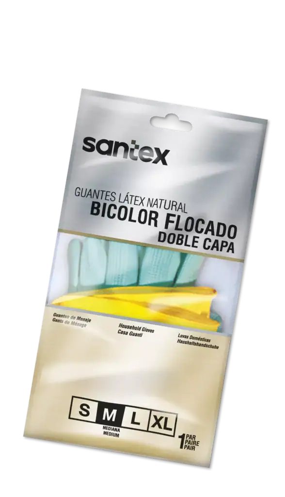 Guantes de látex natural bicolor flocado Santex