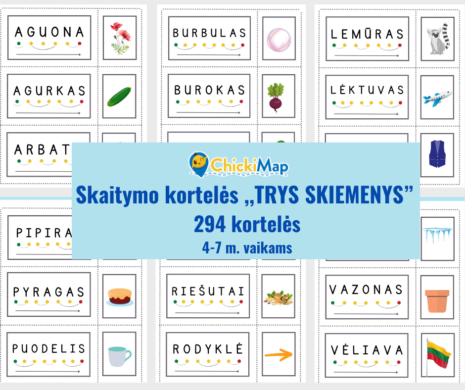 Skaitymo kortelės ,,TRYS SKIEMENYS''