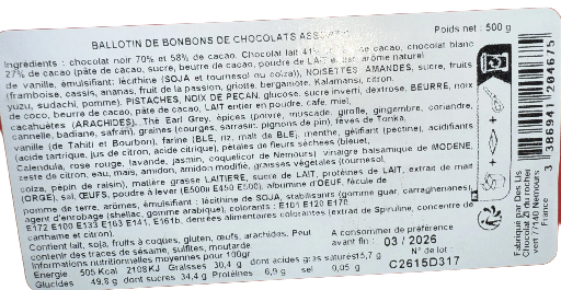 Ballotin 500gr chocolats assortis très fins et délicieux 