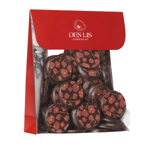 Palet de chocolat noir fourré d’une ganache caramel saveur coquelicot de Nemours