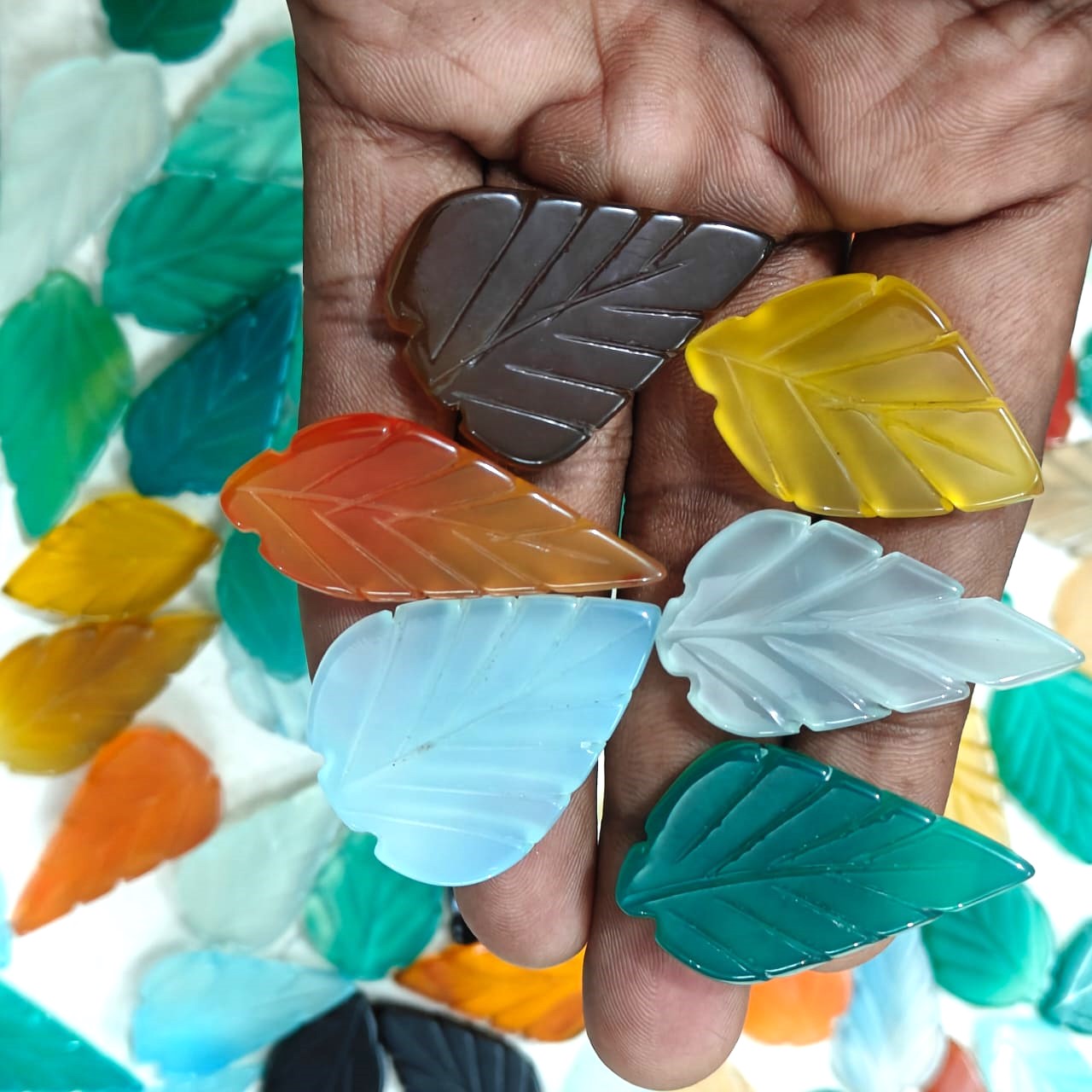 Colorful Carved Leaf Gemstones onyx