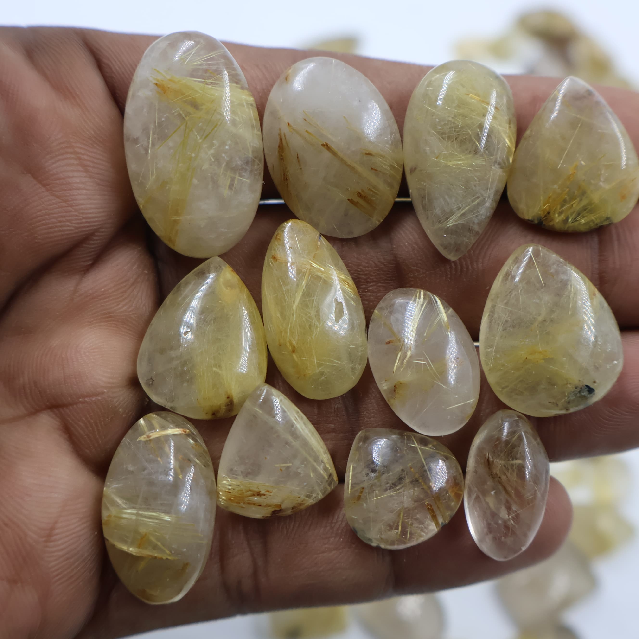 Natural Golden Rutile Mix Shape -Size Gemstone (Cabochon ) Golden Rutile for making jewelry