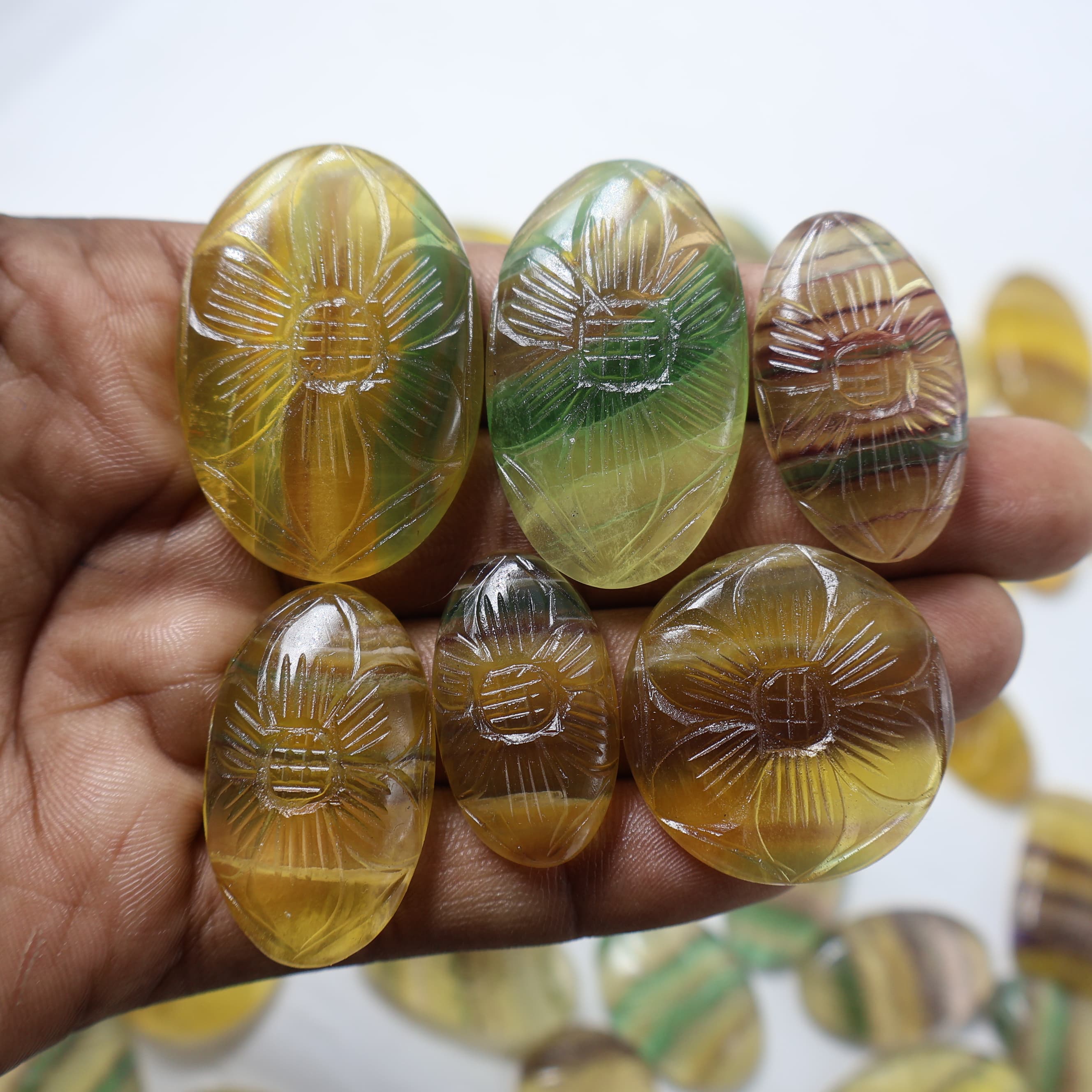 Natural Fluorite Carving Mix Shape -Size Gemstone (Cabochon ) Fluorite 