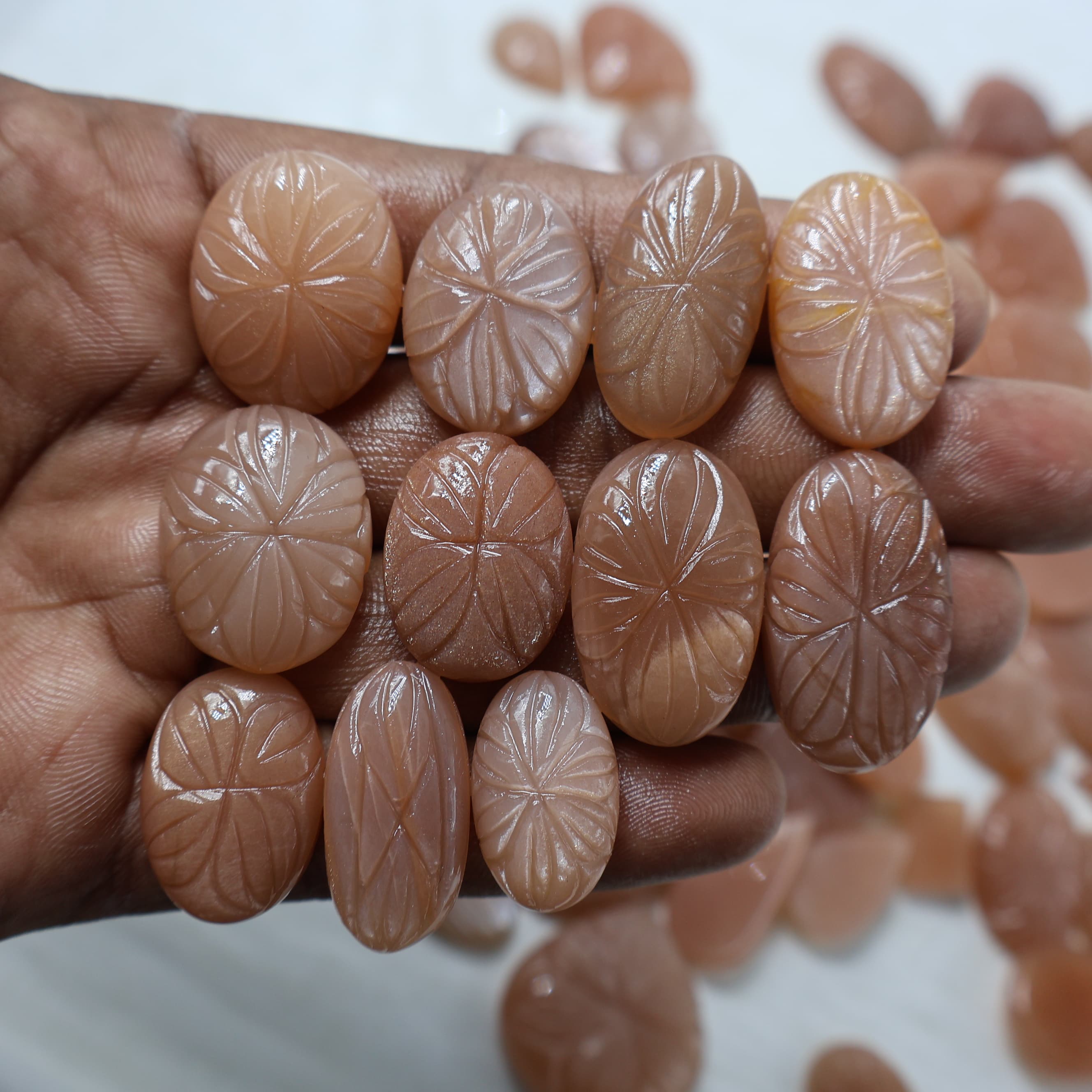 Natural Peach Moonstone Carving Mix Shape -Size Gemstone (Cabochon ) Peach Moonstone