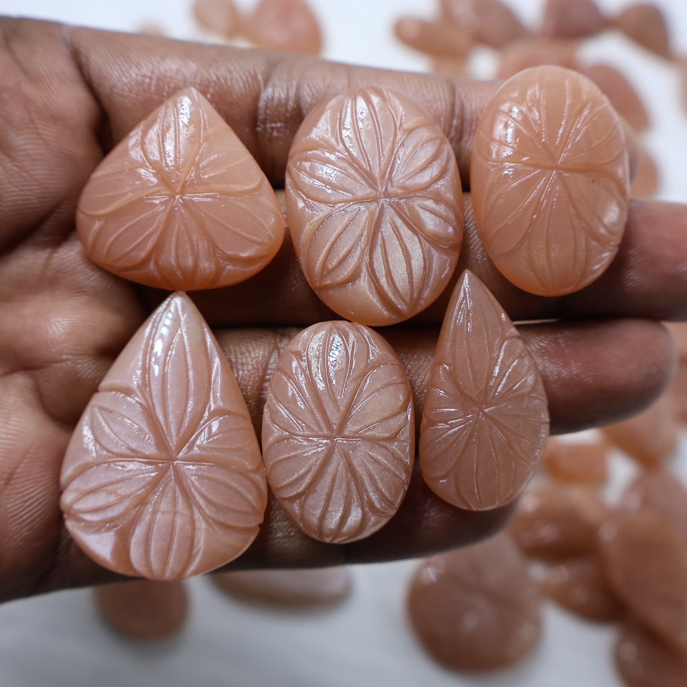 Natural Peach Moonstone Carving Mix Shape -Size Gemstone (Cabochon ) Peach Moonstone