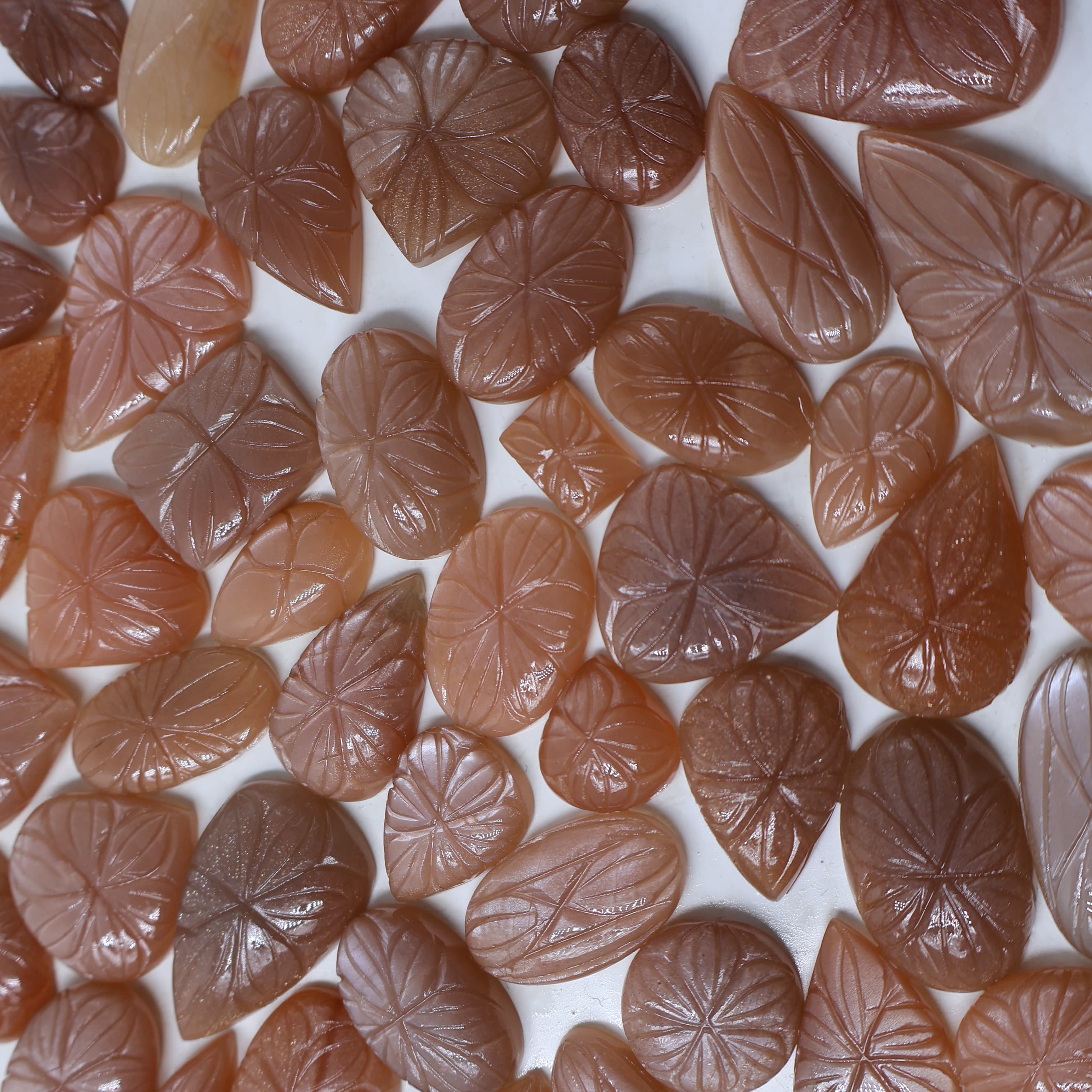 Natural Peach Moonstone Carving Mix Shape -Size Gemstone (Cabochon ) Peach Moonstone