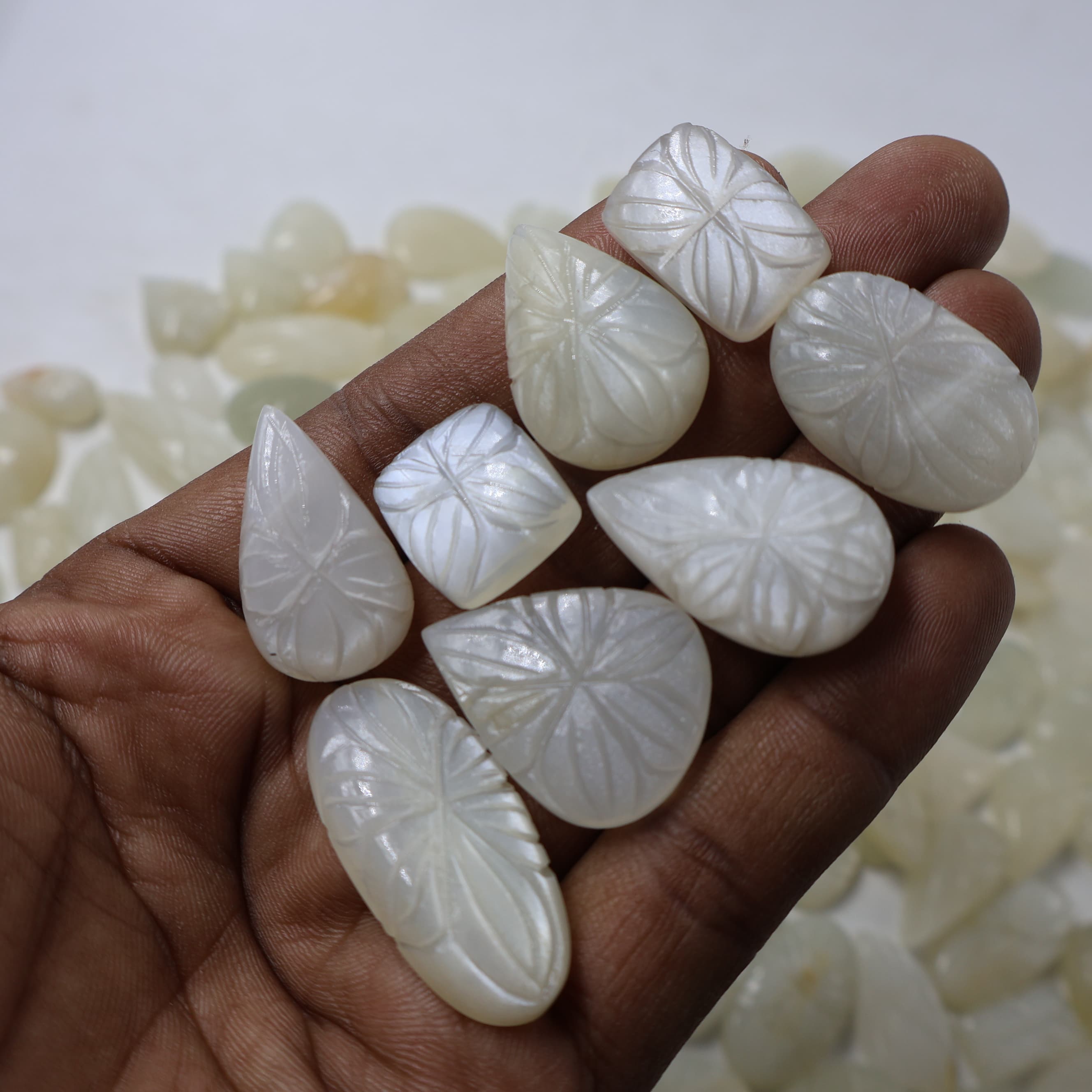 Natural Moonstone Carving Mix Shape -Size Gemstone (Cabochon ) Moonstone