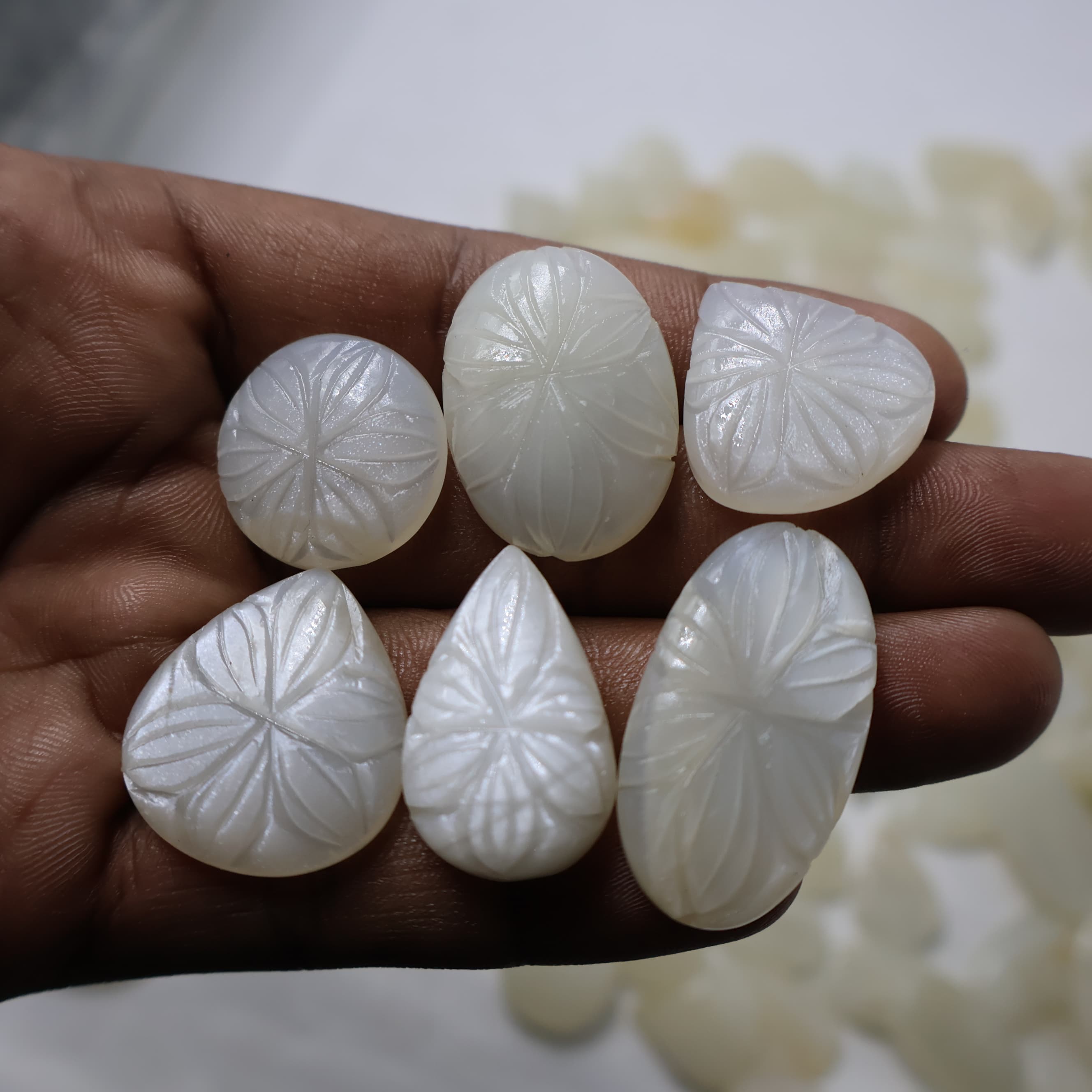 Natural Moonstone Carving Mix Shape -Size Gemstone (Cabochon ) Moonstone