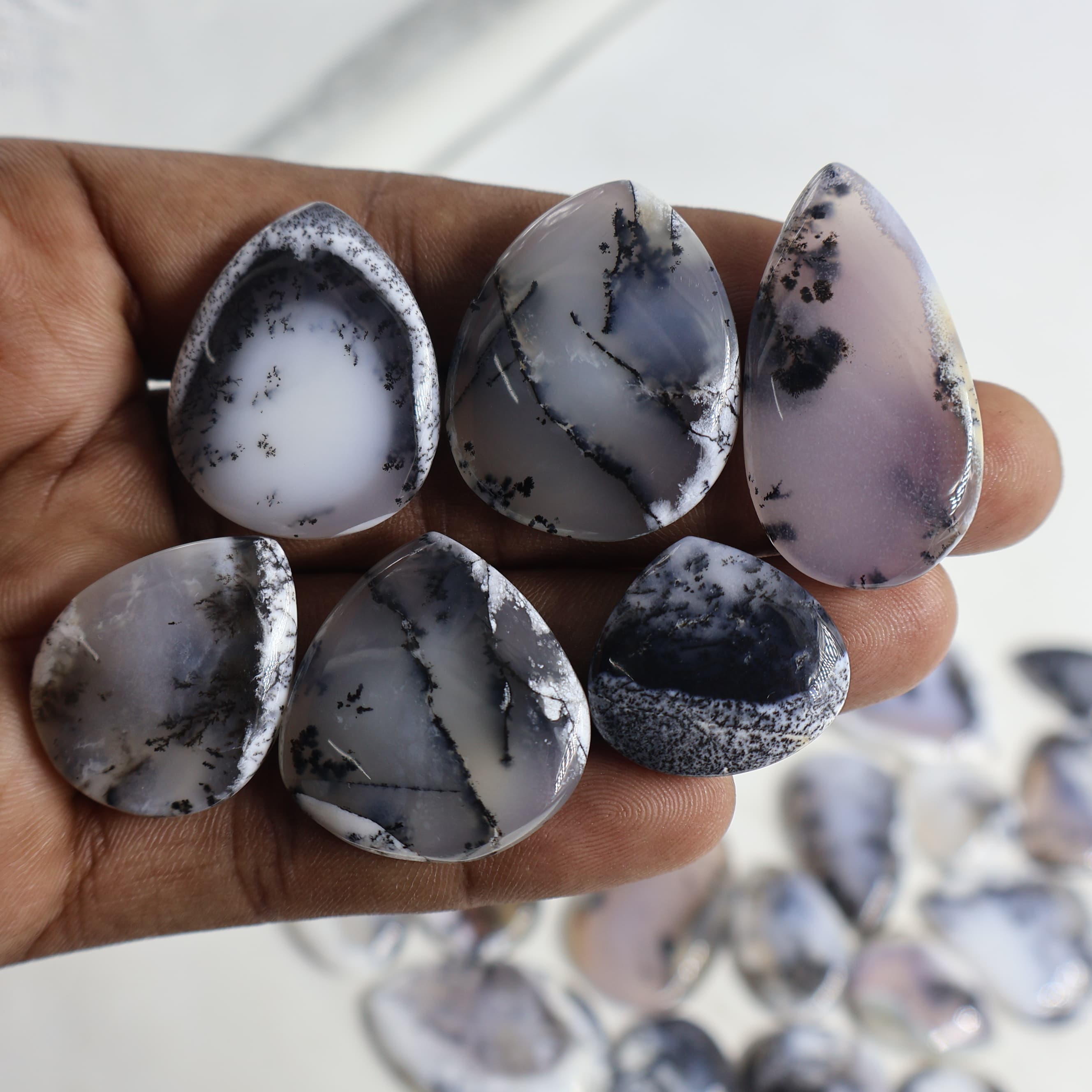 Natural Dendrite Agate Pear Shape -Size Gemstone (Cabochon ) Dendrite Agate