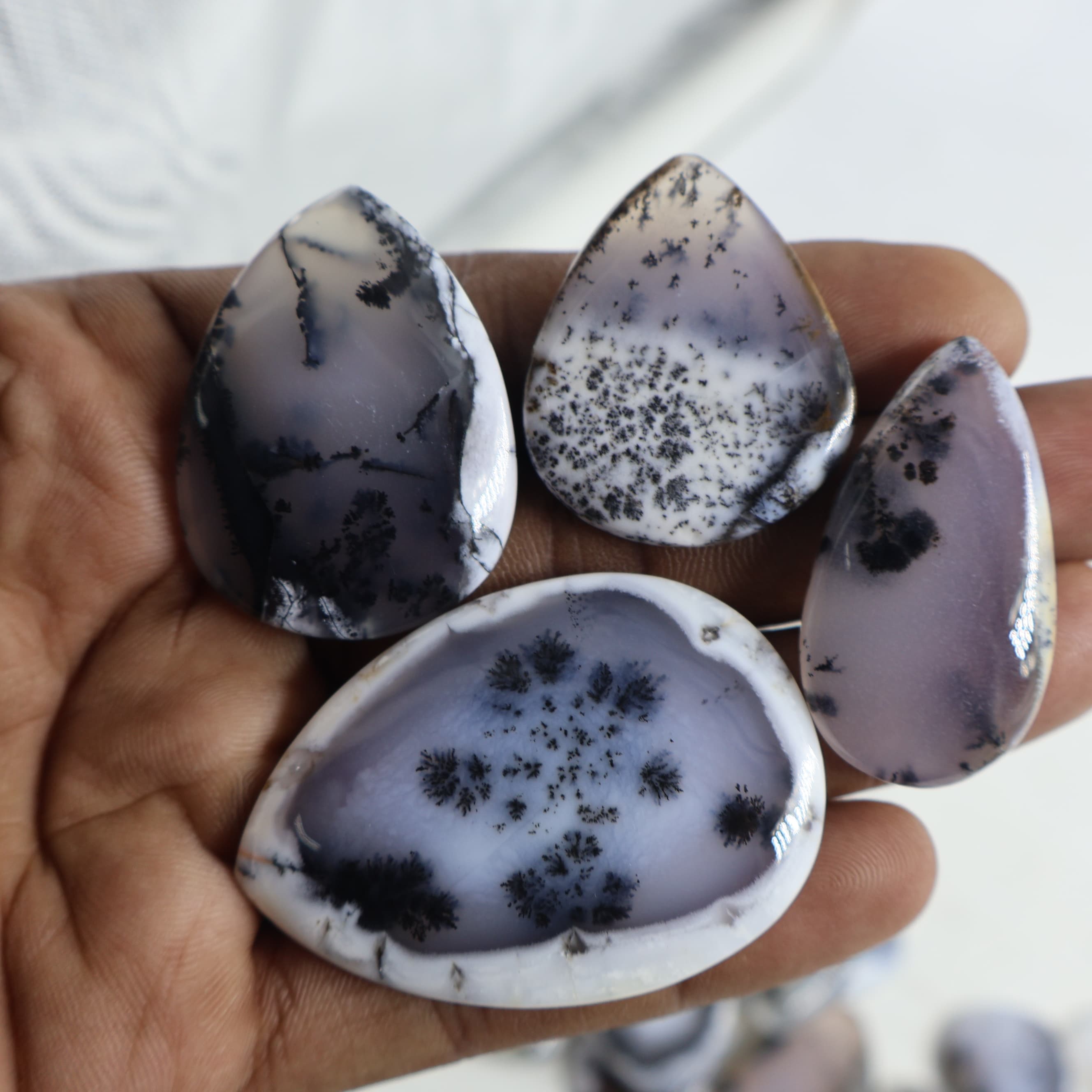 Natural Dendrite Agate Pear Shape -Size Gemstone (Cabochon ) Dendrite Agate