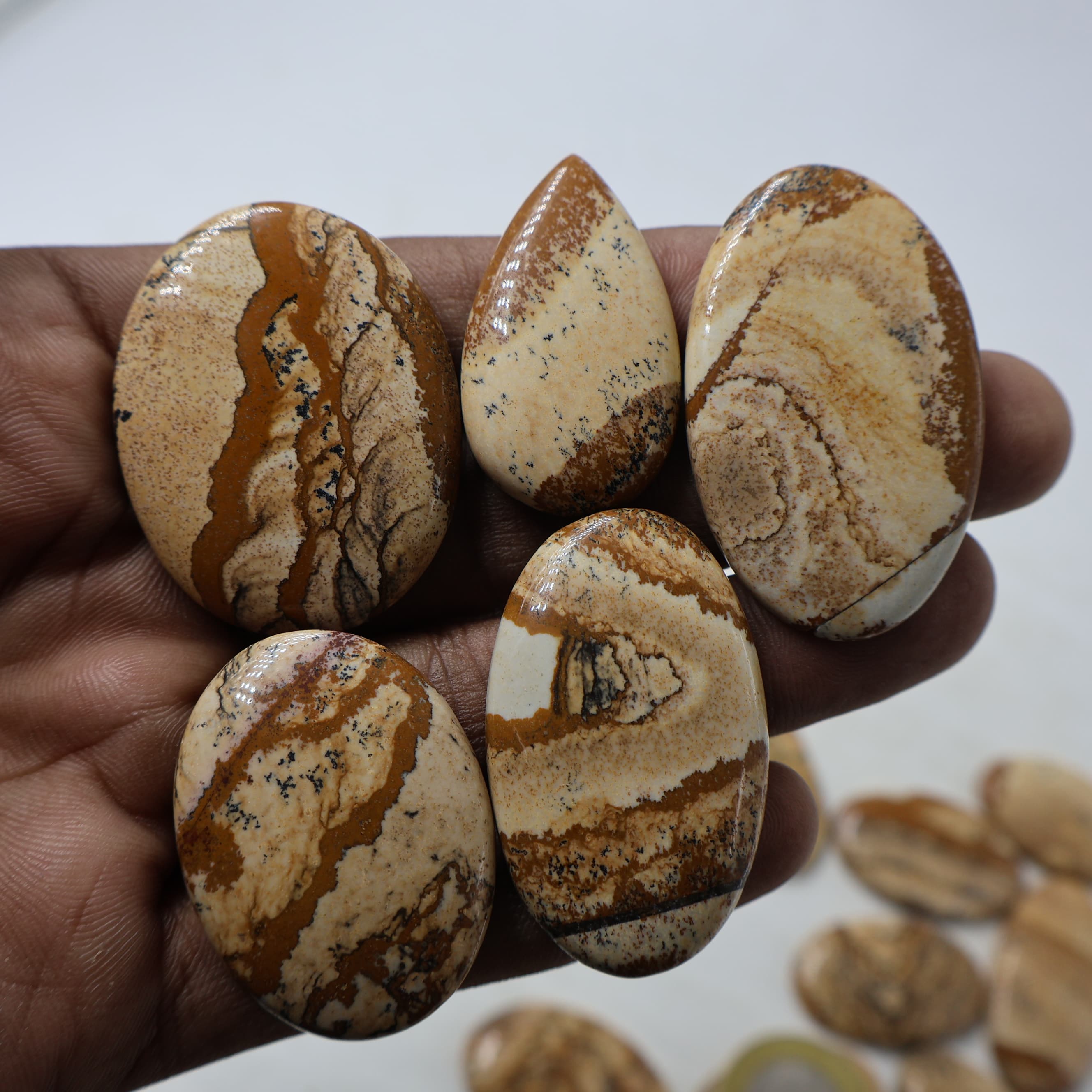 Natural Picture Jasper Pear Shape -Size Gemstone (Cabochon ) Picture Jasper