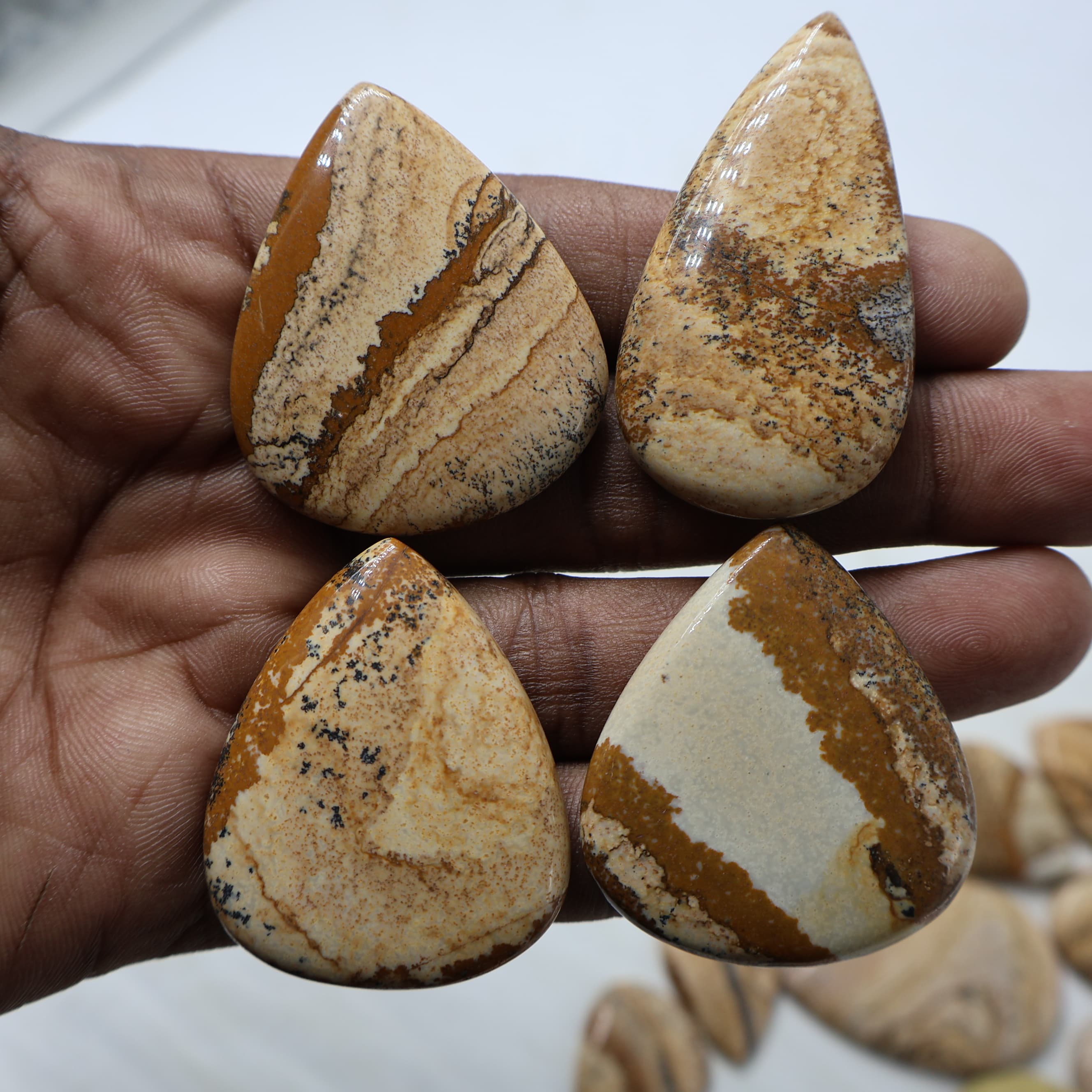 Natural Picture Jasper Pear Shape -Size Gemstone (Cabochon ) Picture Jasper