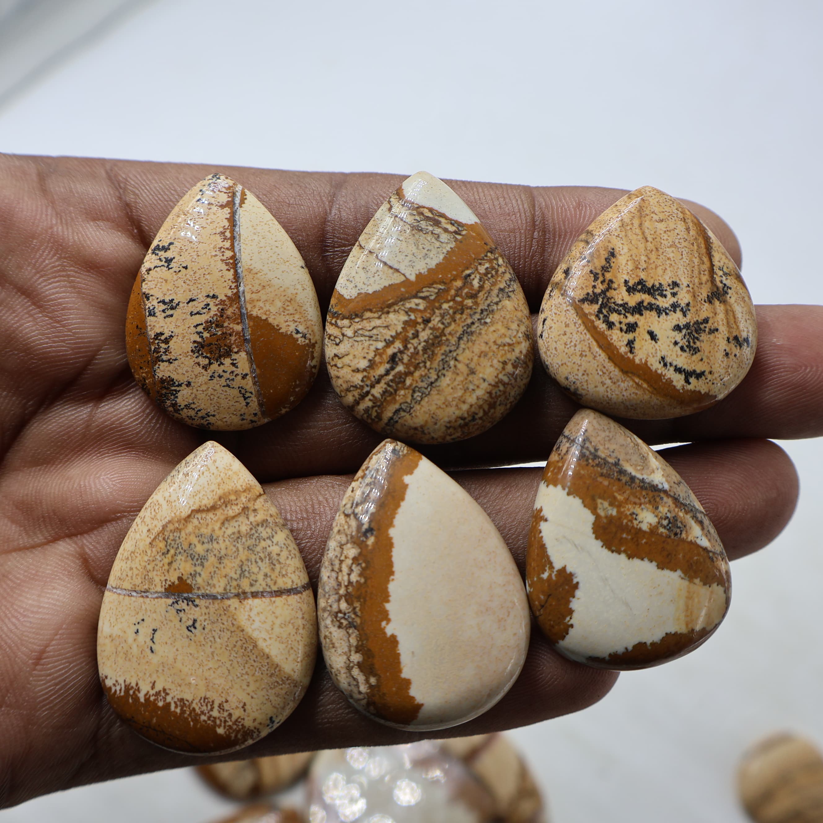 Natural Picture Jasper Pear Shape -Size Gemstone (Cabochon ) Picture Jasper