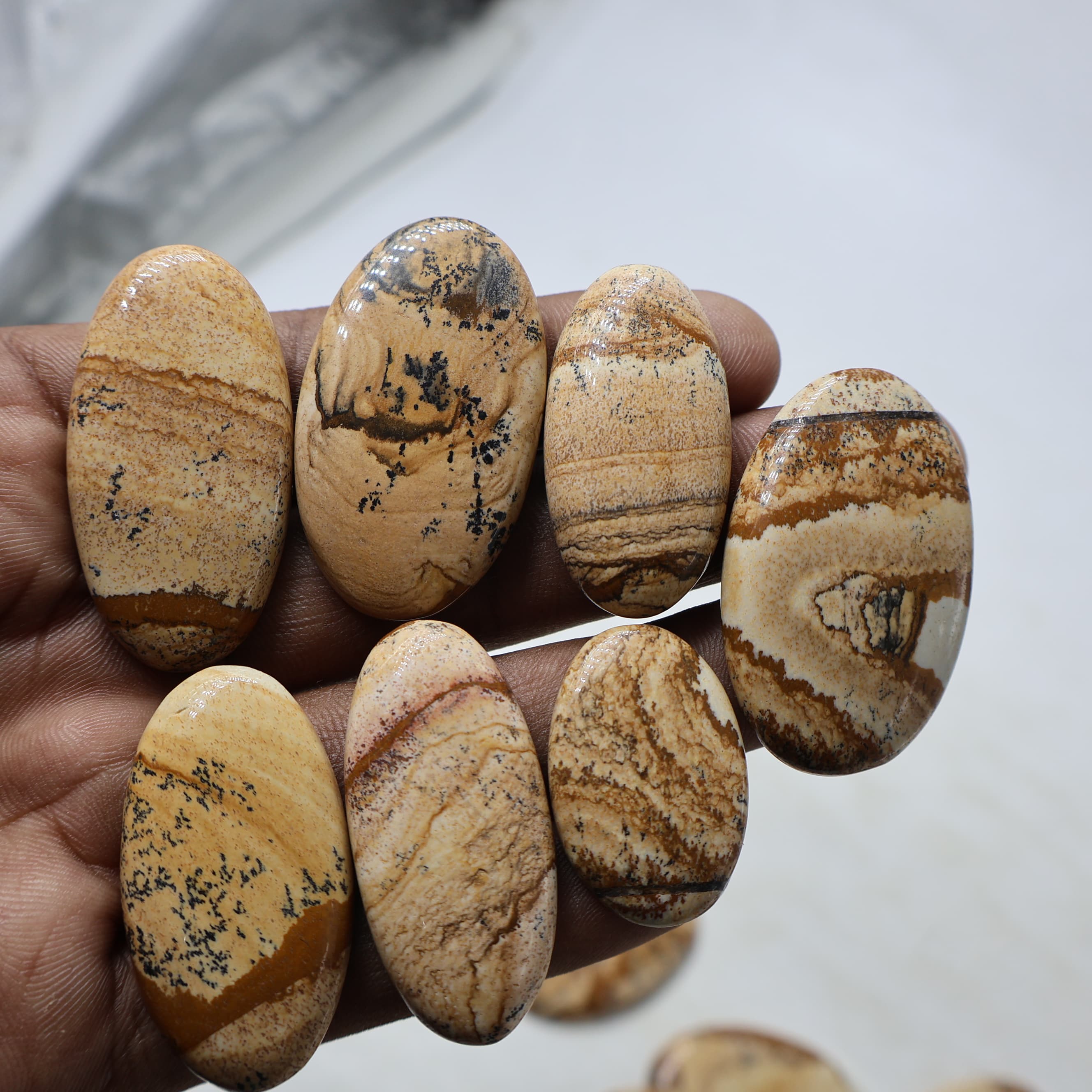 Natural Picture Jasper Oval Shape -Size Gemstone (Cabochon ) Picture Jasper