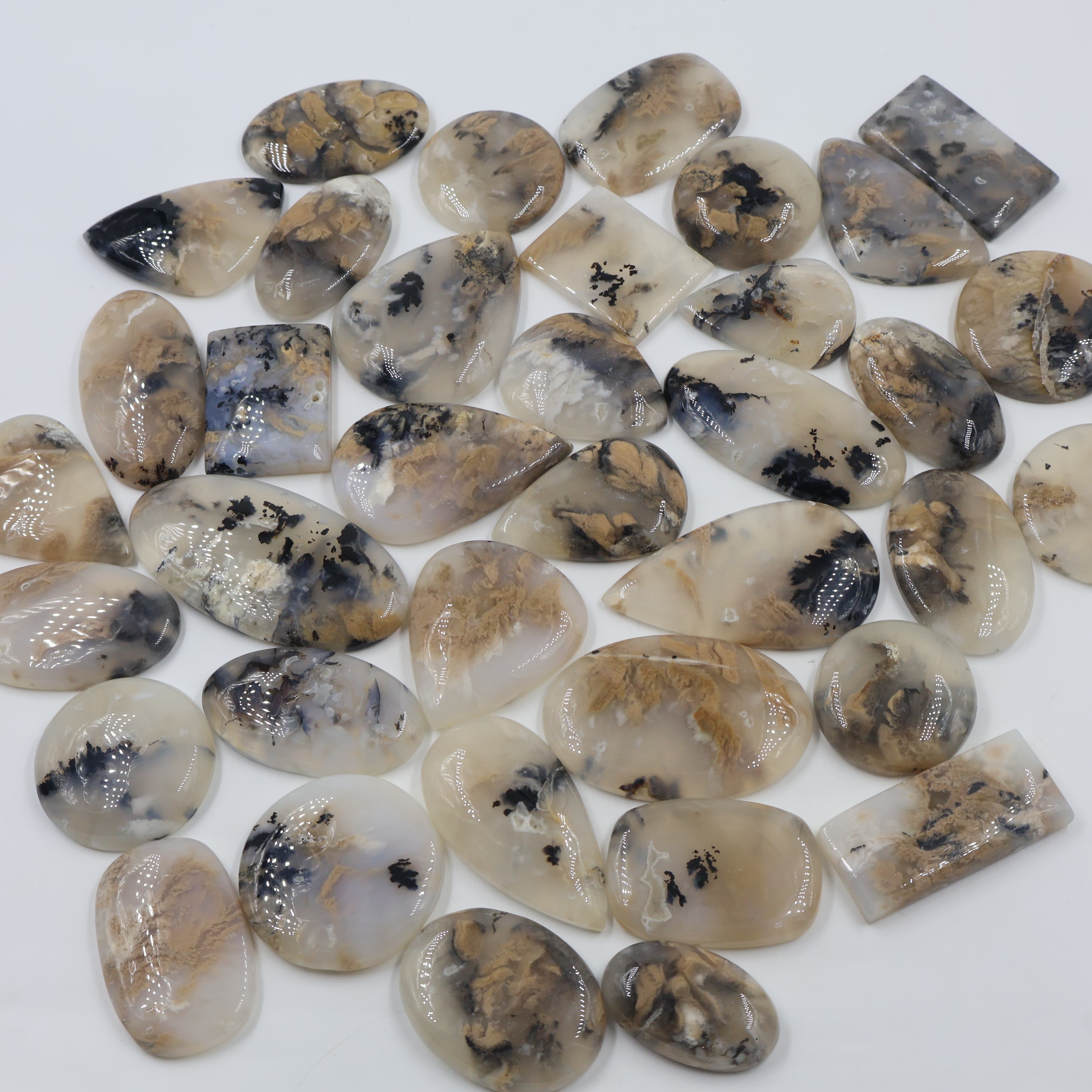 Natural Tiger Dendrite Agate  Mix-Size Gemstone (Cabochon ) Tiger Dendrite Agate  