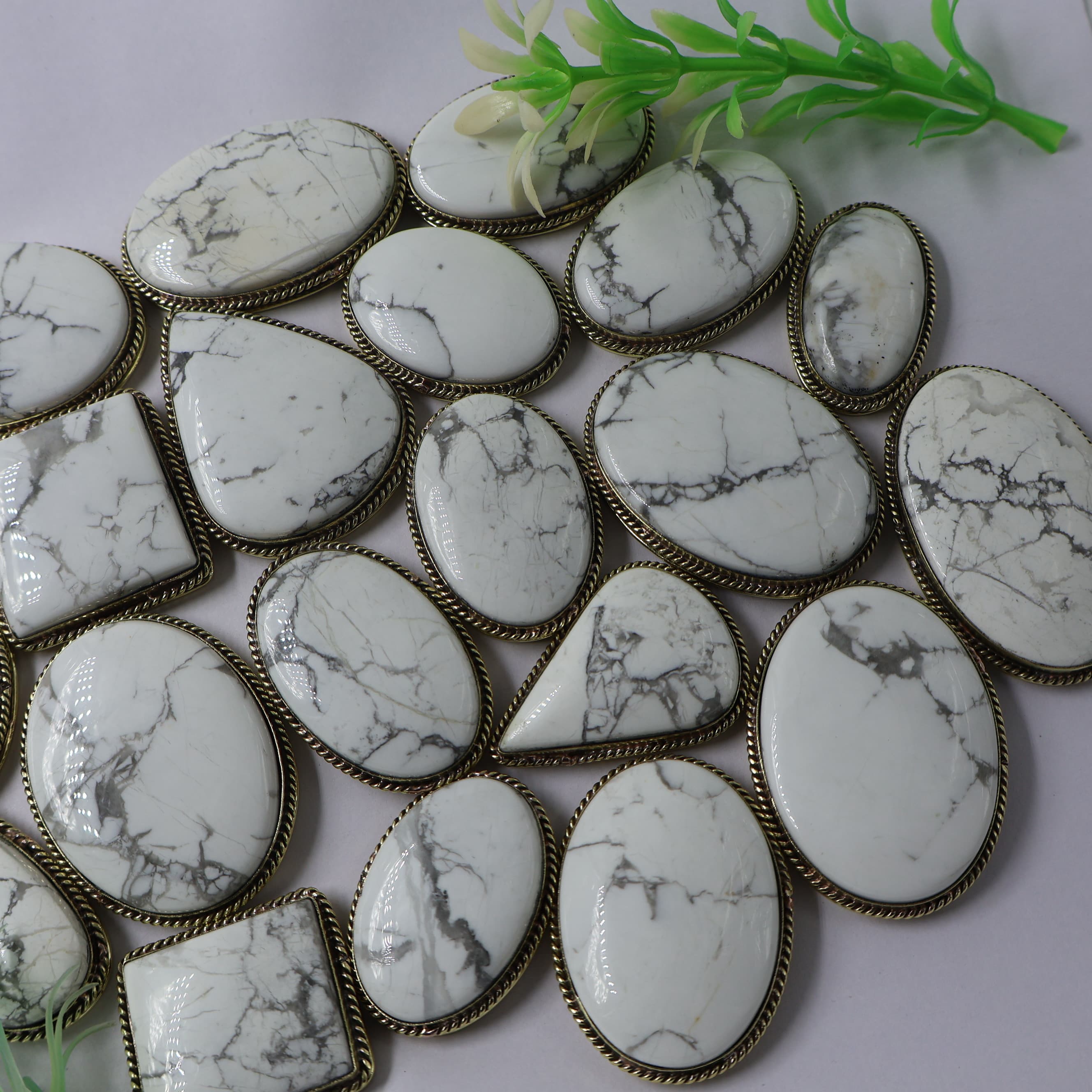 Natural Howlite Grooved Pendant Mix Shape -Size Gemstone (Cabochon ) Howlite 