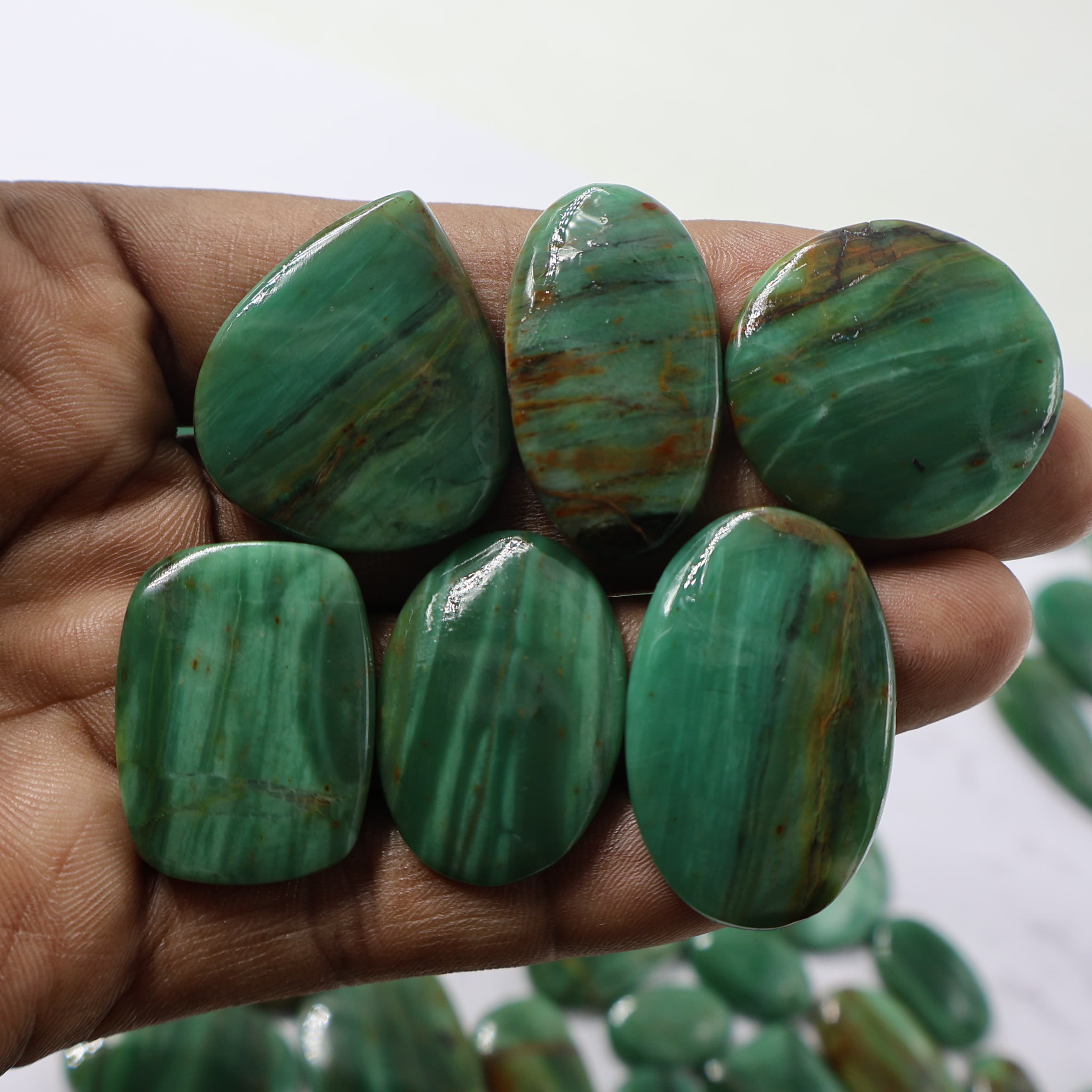 Buy Natural  Prase Jasper Mix-Shape Gemstone (Cabochon ) Prase Jasper 