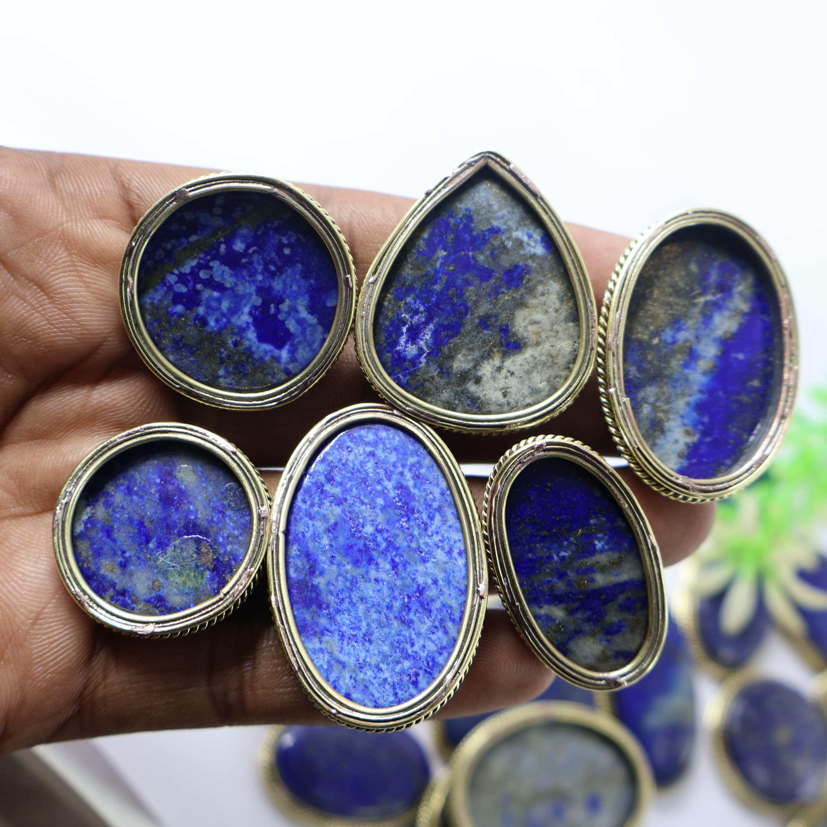 Natural Lapis Lazuli Grooved Pendant Mix Shape -Size Gemstone (Cabochon ) Lapis Lazuli 