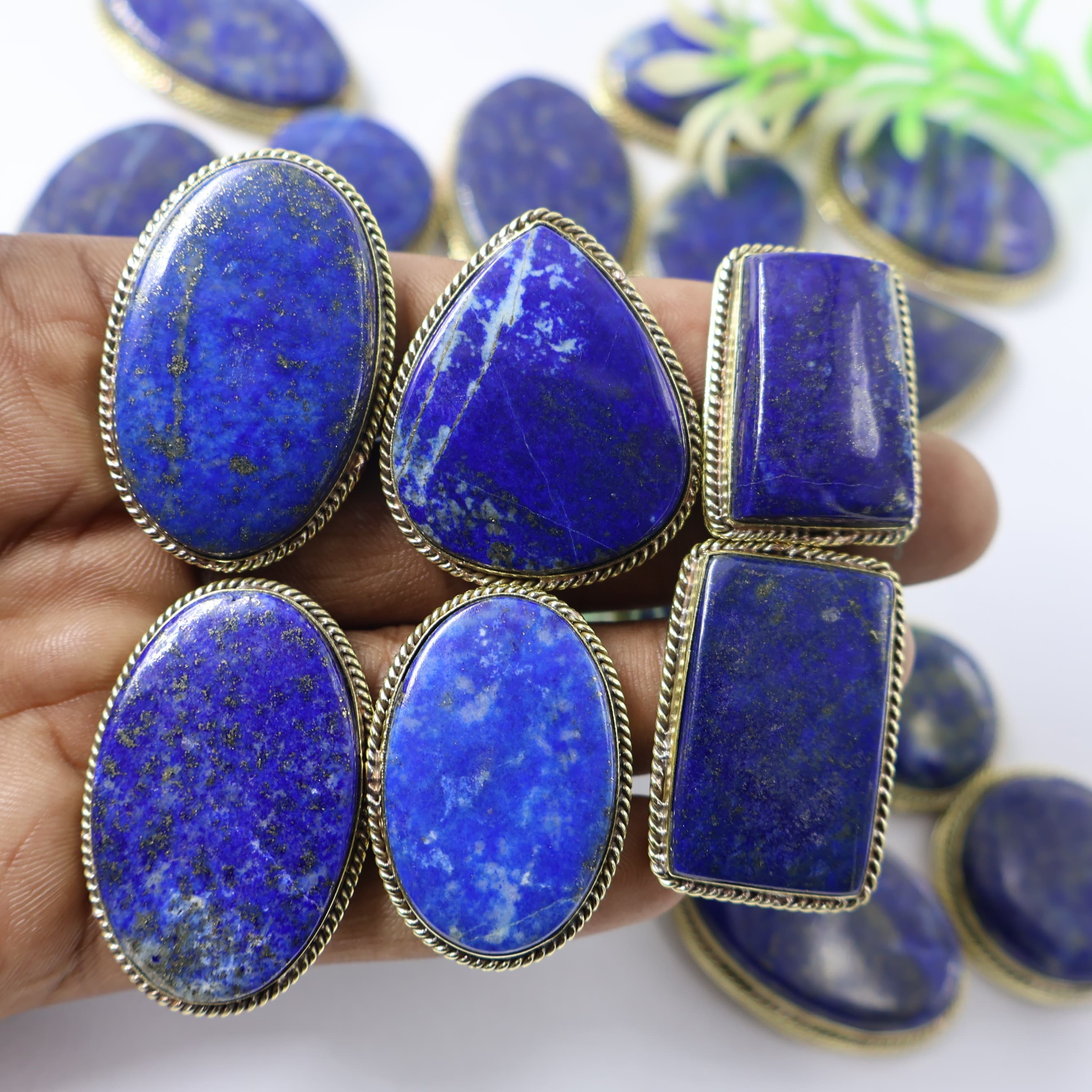 Natural Lapis Lazuli Grooved Pendant Mix Shape -Size Gemstone (Cabochon ) Lapis Lazuli