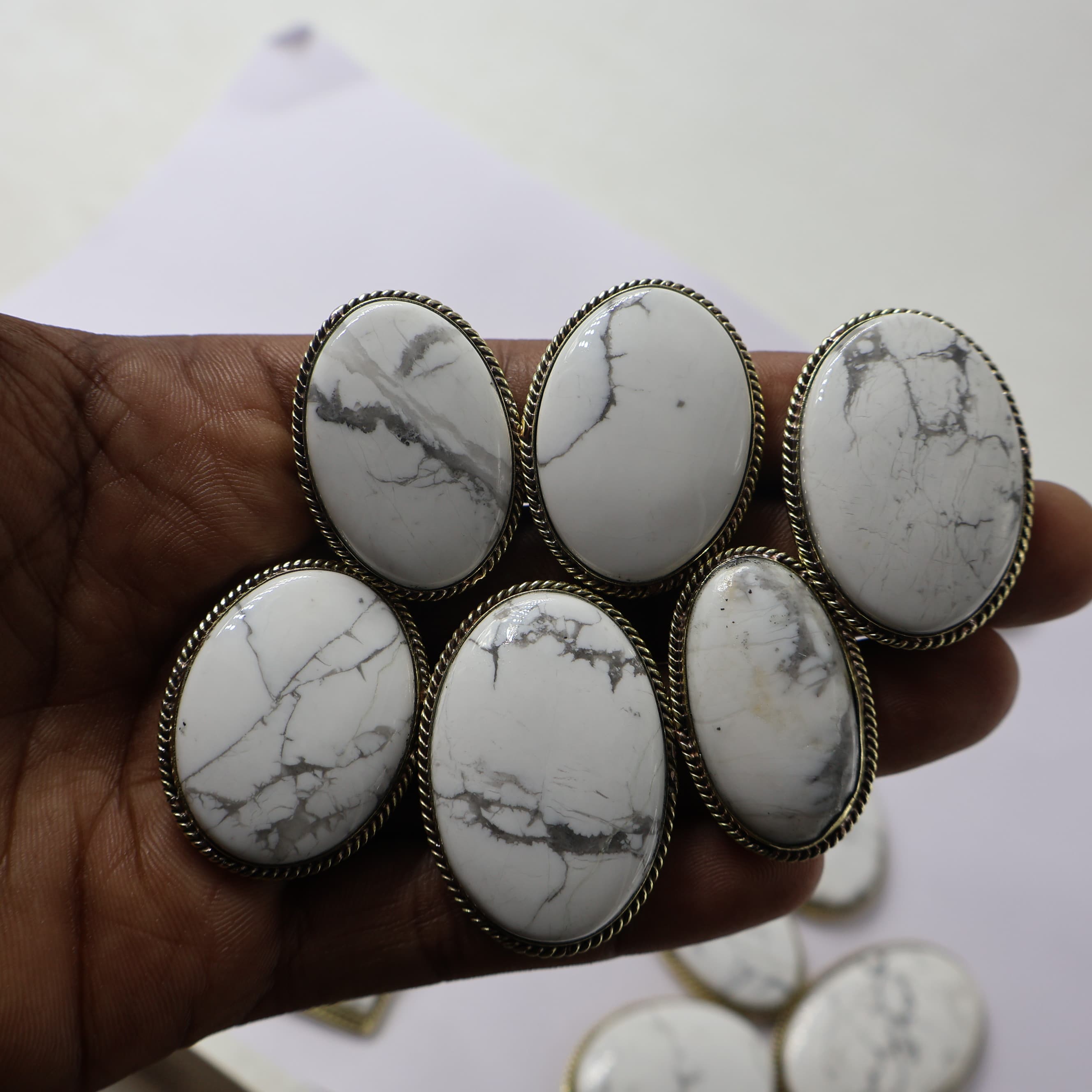Natural Howlite  Grooved Pendant Mix Shape -Size Gemstone (Cabochon ) Howlite  