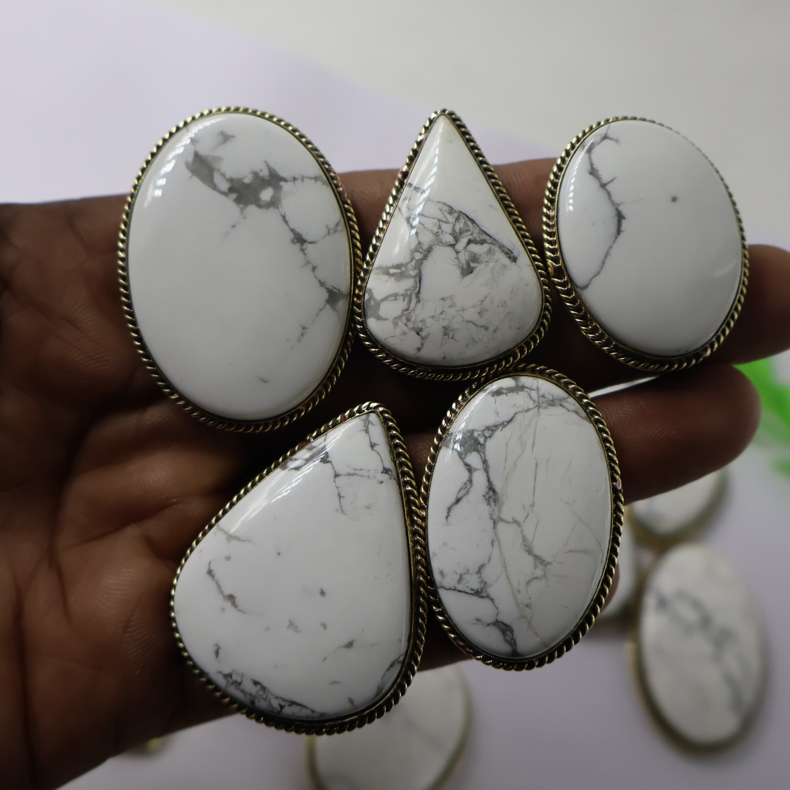 Natural Howlite  Grooved Pendant Mix Shape -Size Gemstone (Cabochon ) Howlite  