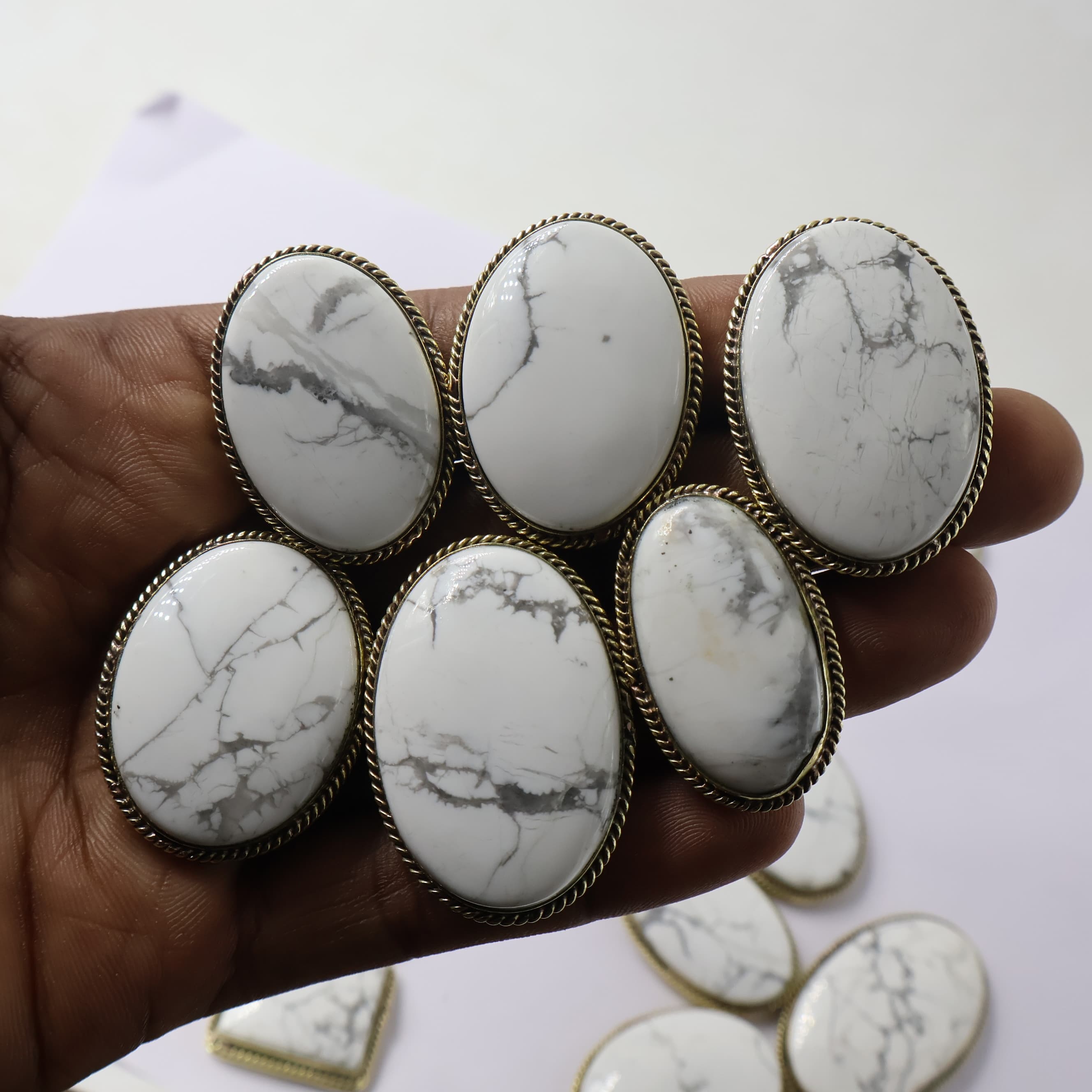 Natural Howlite  Grooved Pendant Mix Shape -Size Gemstone (Cabochon ) Howlite  